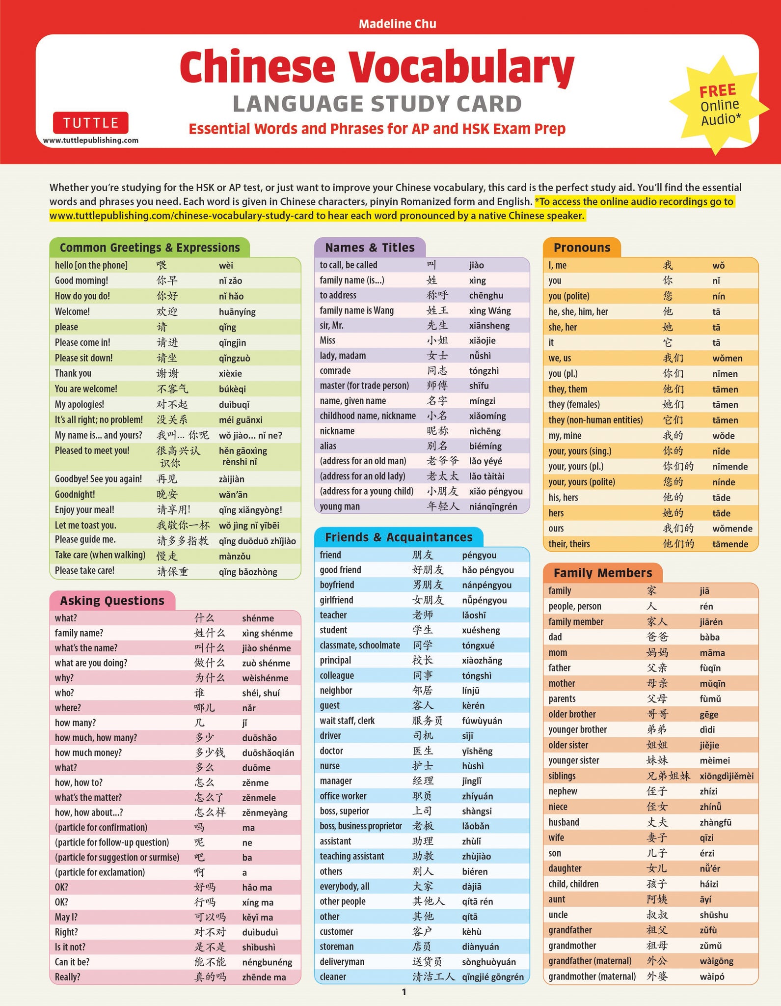 Cover image for Chinese Vocabulary Language Study Card ISBN 9780804853248