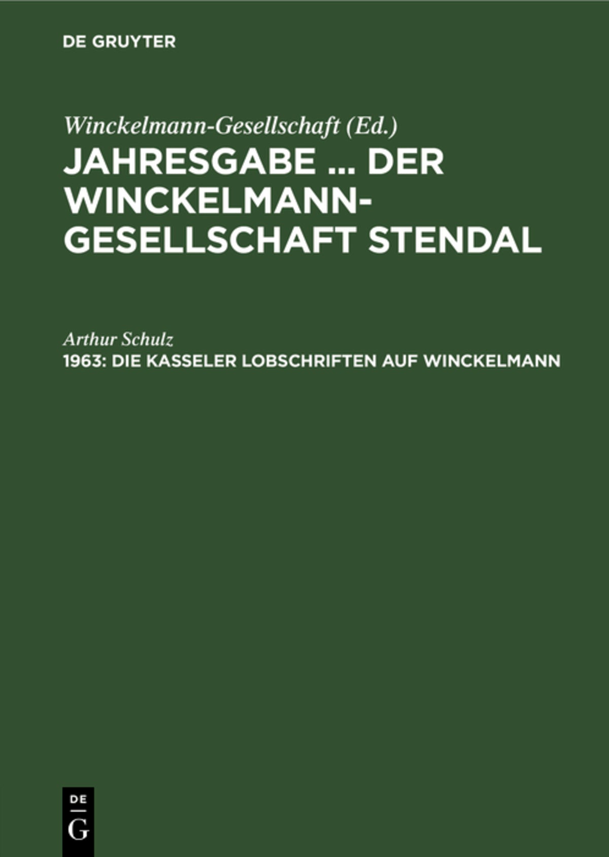 Cover image for Die Kasseler Lobschriften auf Winckelmann ISBN 9783112527856