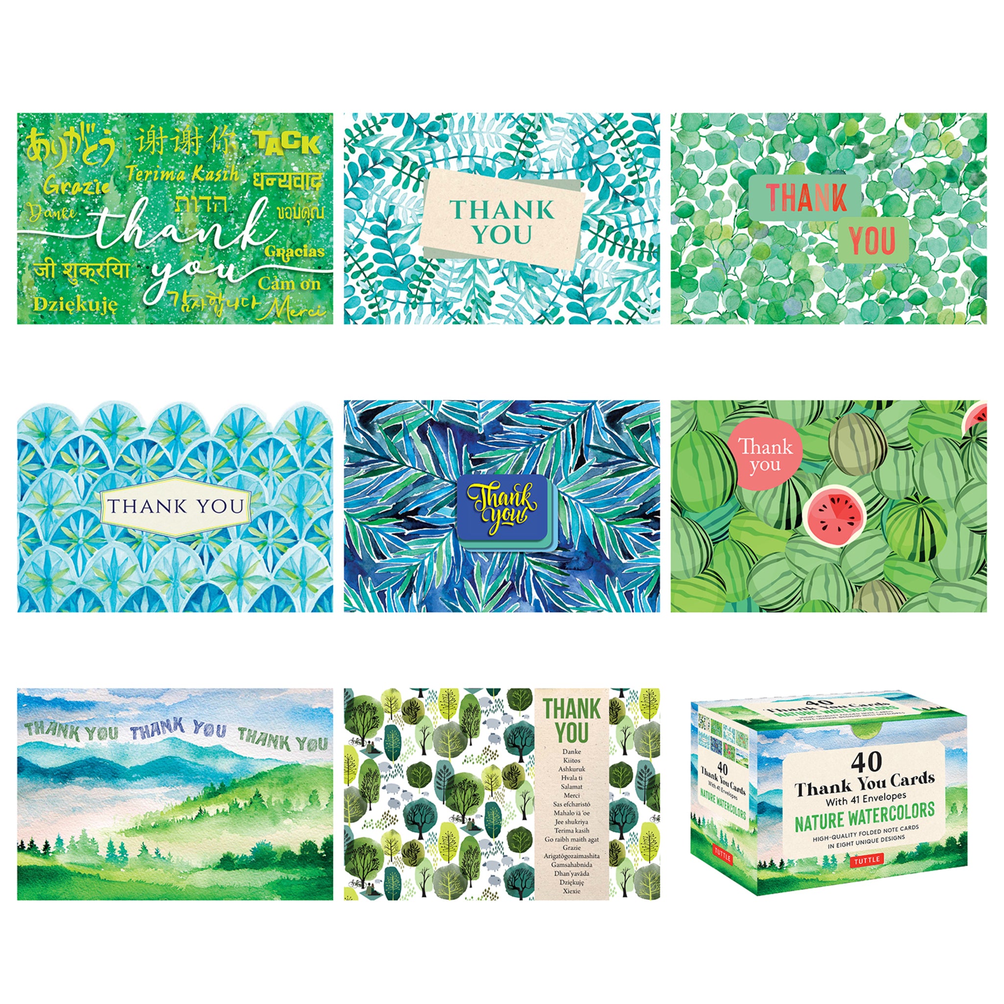 Cover image for Nature Watercolors, 40 Thank You Cards with Envelopes ISBN 9780804854856