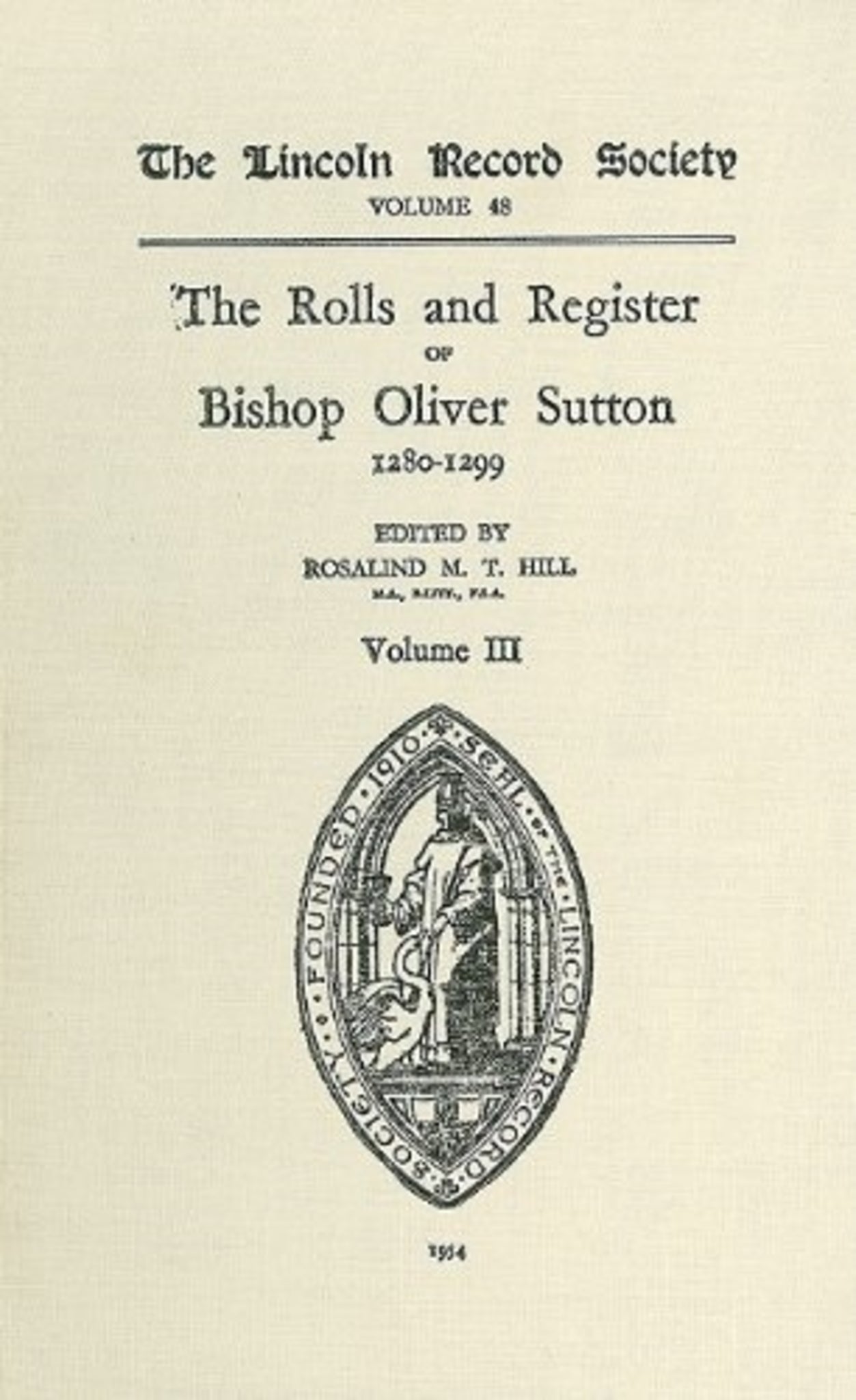 Cover image for Rolls and Register of Bishop Oliver Sutton 1280-1299 [III] ISBN 9780901503459