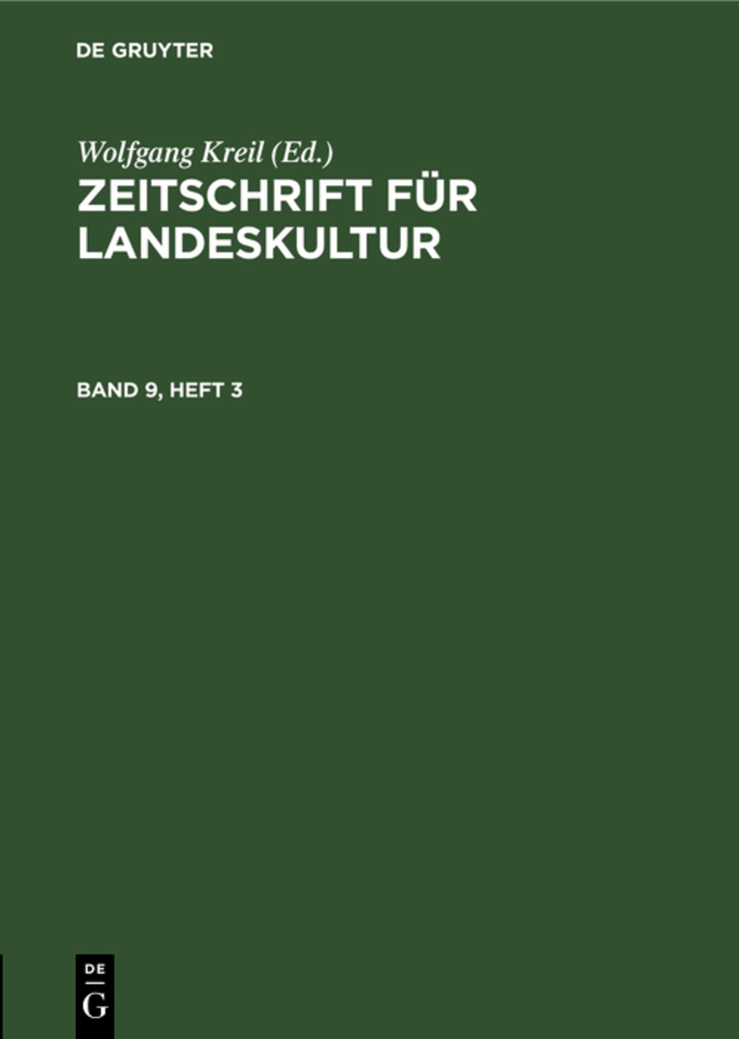 Zeitschrift für Landeskultur. Band 9, Heft 3