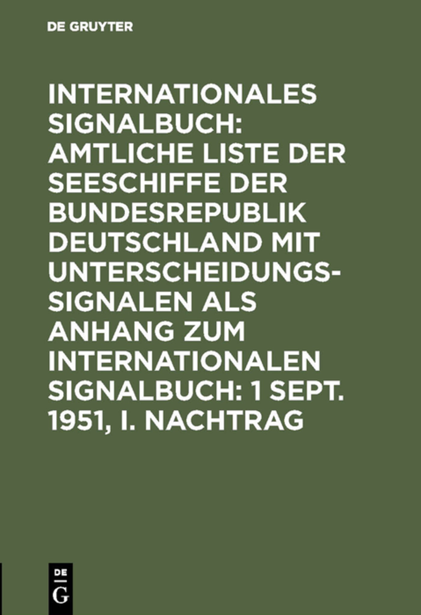 Cover image for 1 Sept. 1951, I. Nachtrag ISBN 9783111063997