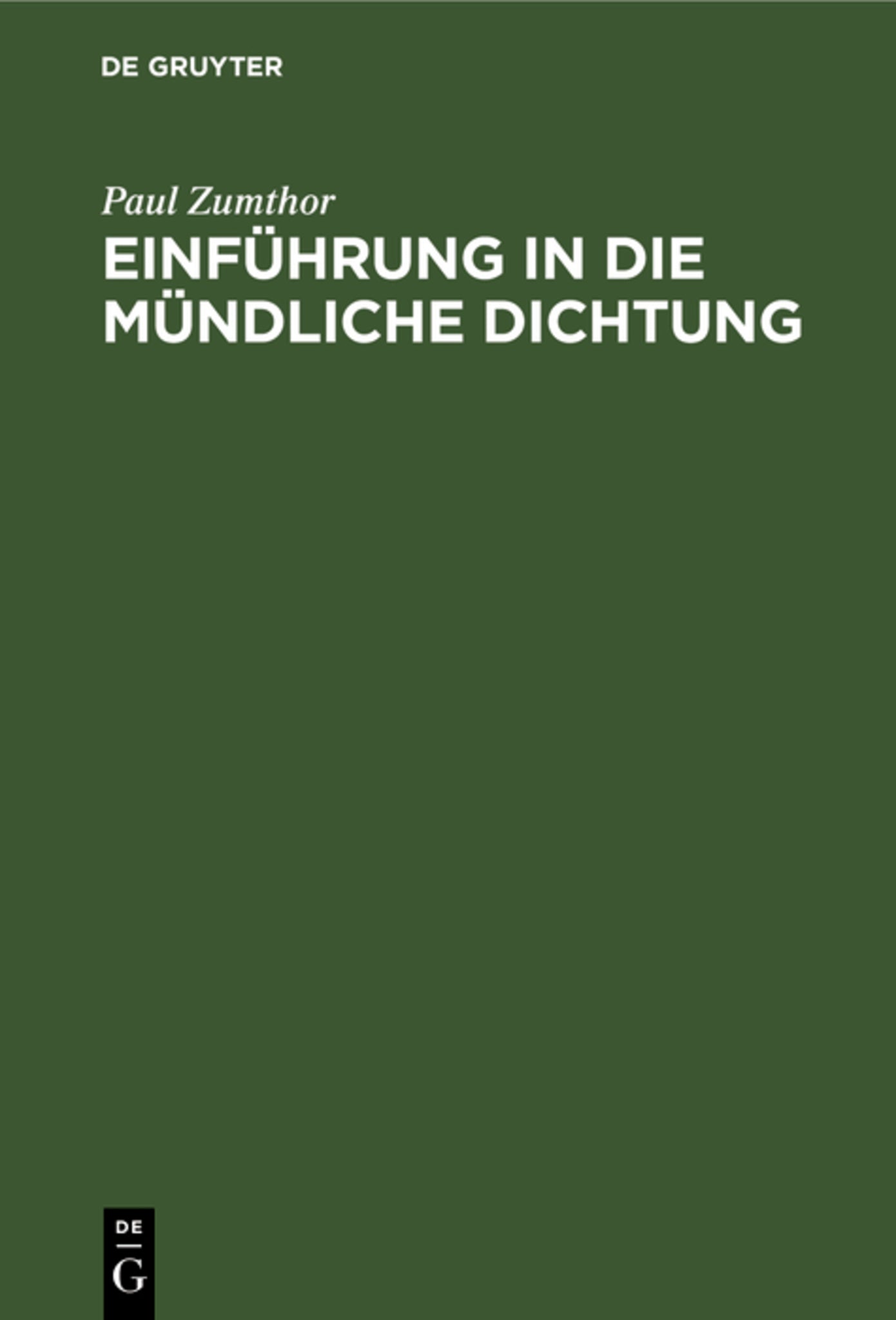 Einführung in die mündliche Dichtung