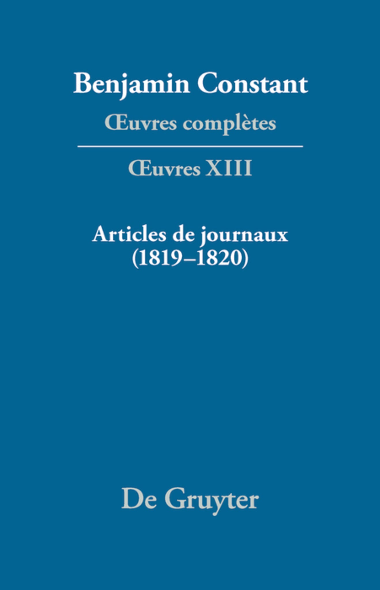 Cover image for Articles de journaux (1819–1820) ISBN 9783110551709