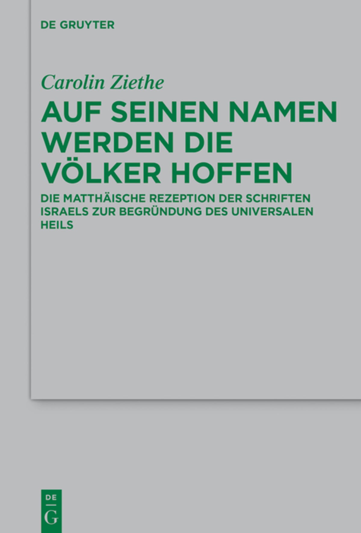 Cover image for Auf seinen Namen werden die Völker hoffen ISBN 9783110594997