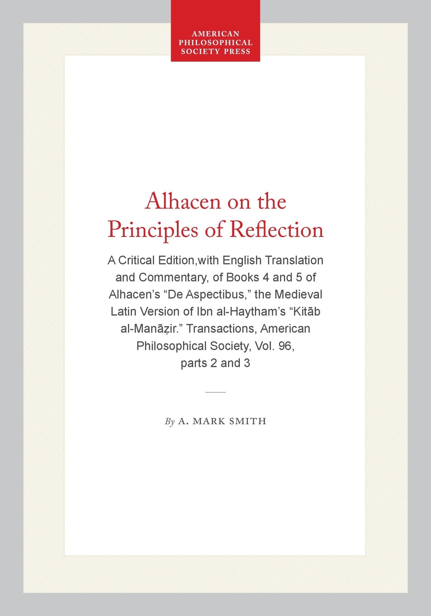 Cover image for Alhacen on the Principles of Reflection ISBN 9798893983654