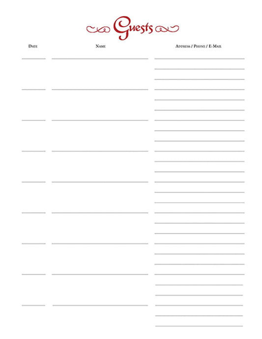 Guests of Our Church Register Refill Pages