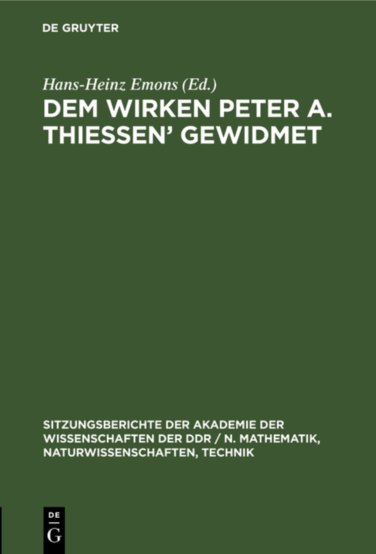 Dem Wirken Peter A. Thiessen’ gewidmet