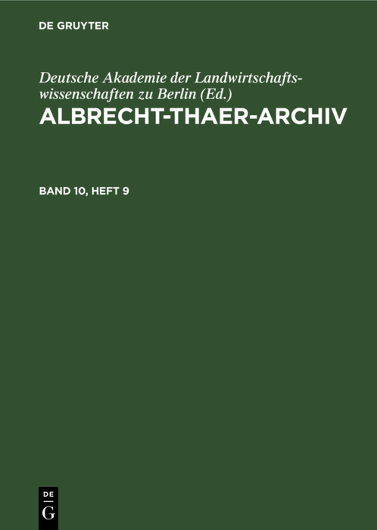 Albrecht-Thaer-Archiv. Band 10, Heft 9