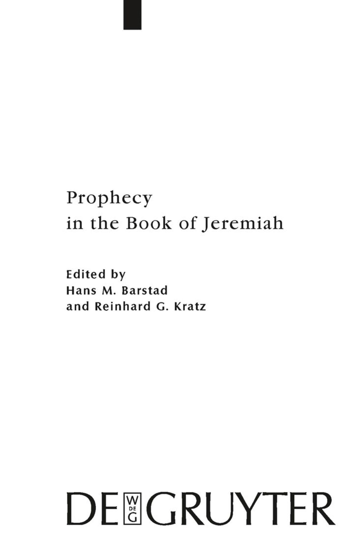Cover image for Prophecy in the Book of Jeremiah ISBN 9783110205060