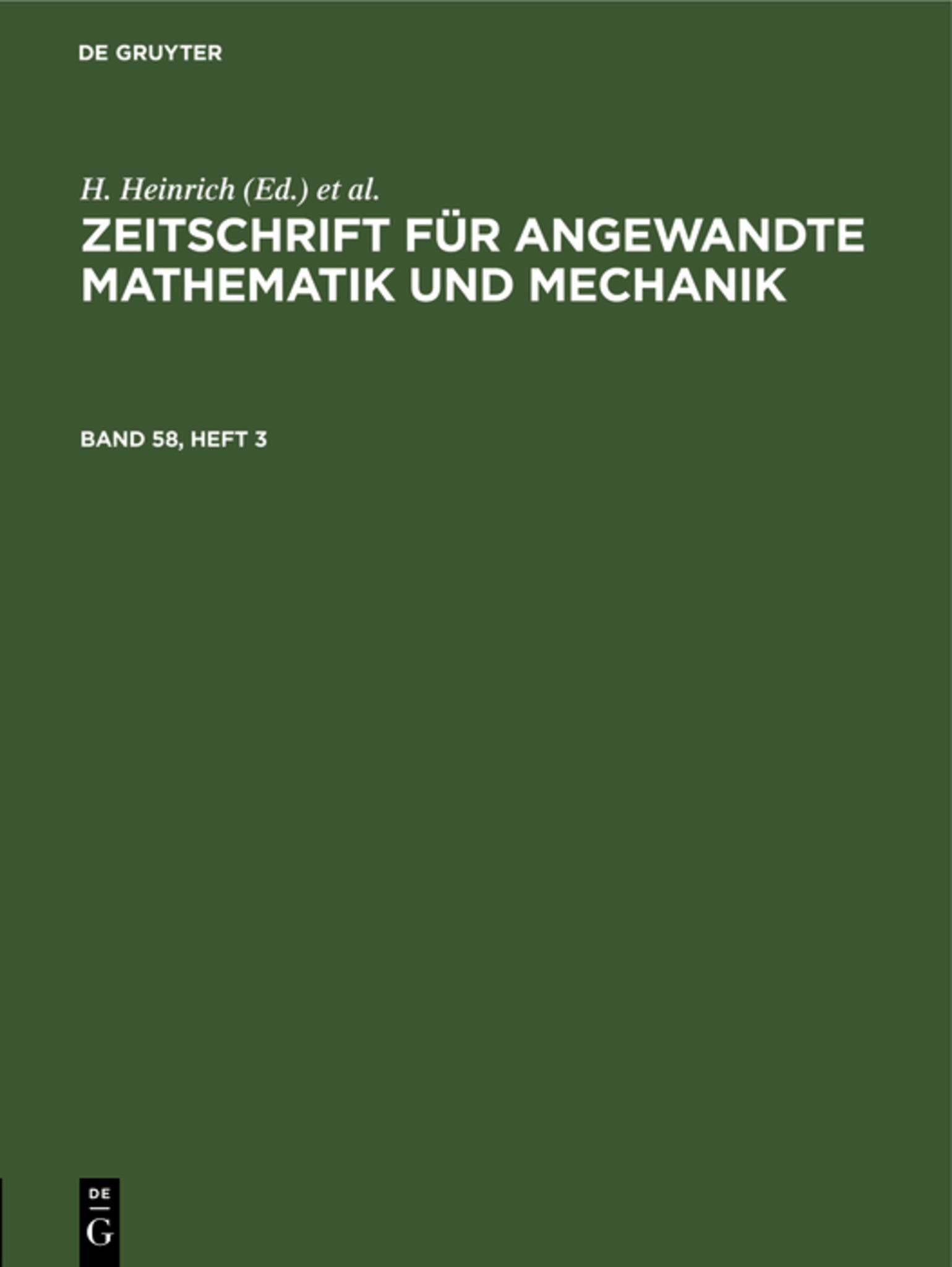 Zeitschrift für Angewandte Mathematik und Mechanik. Band 58, Heft 3