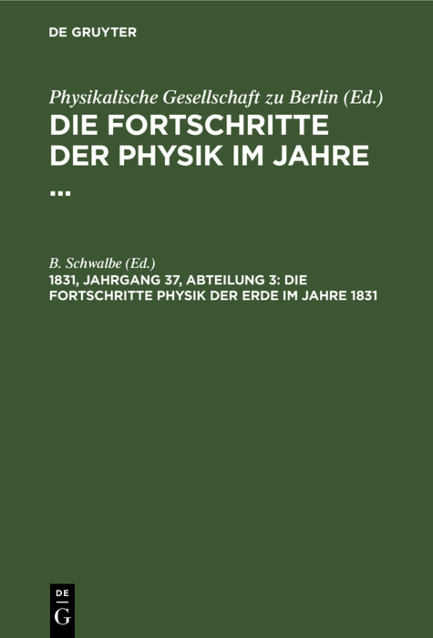 Die Fortschritte Physik der Erde im Jahre 1831