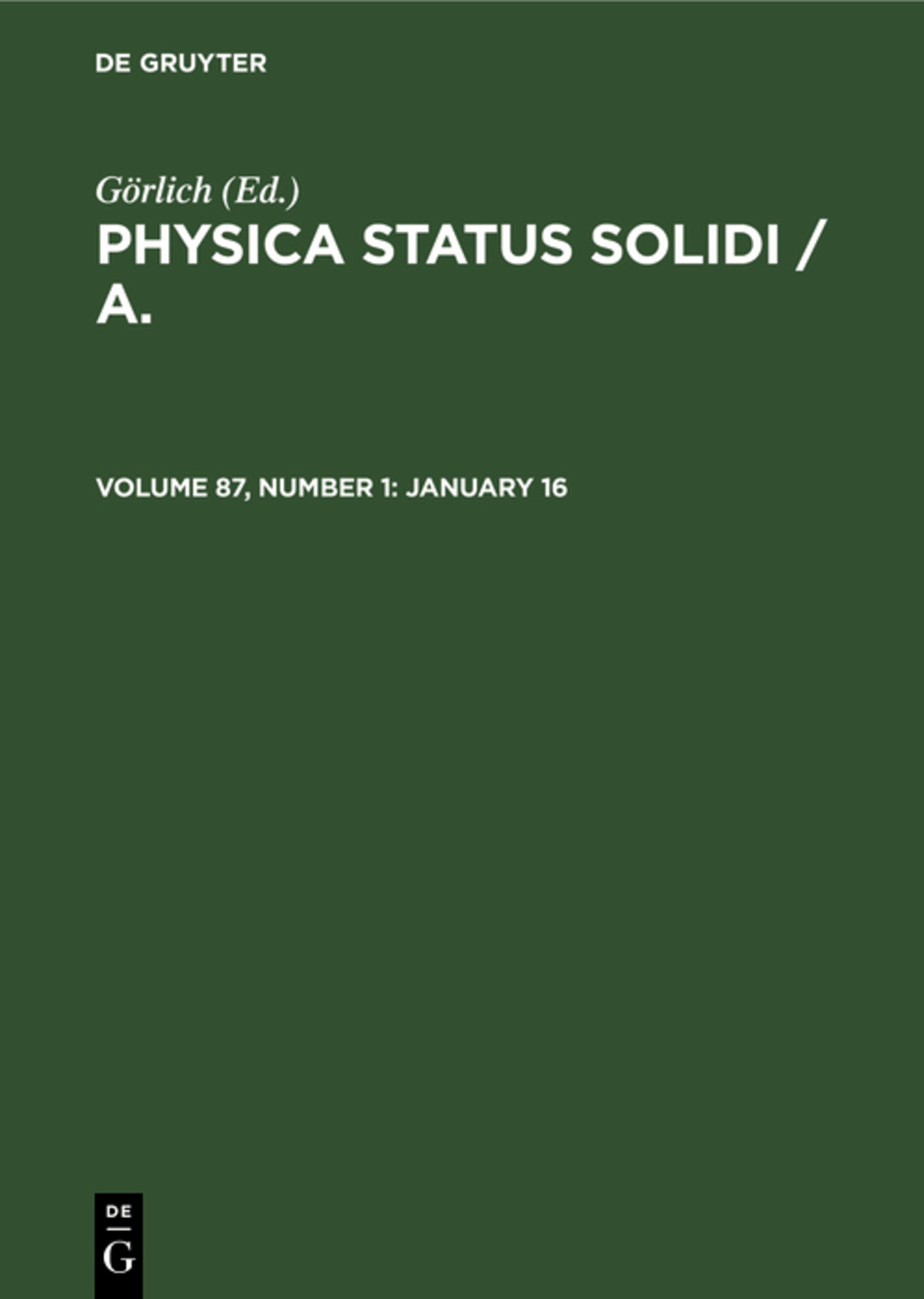 Cover image for January 16 ISBN 9783112495131