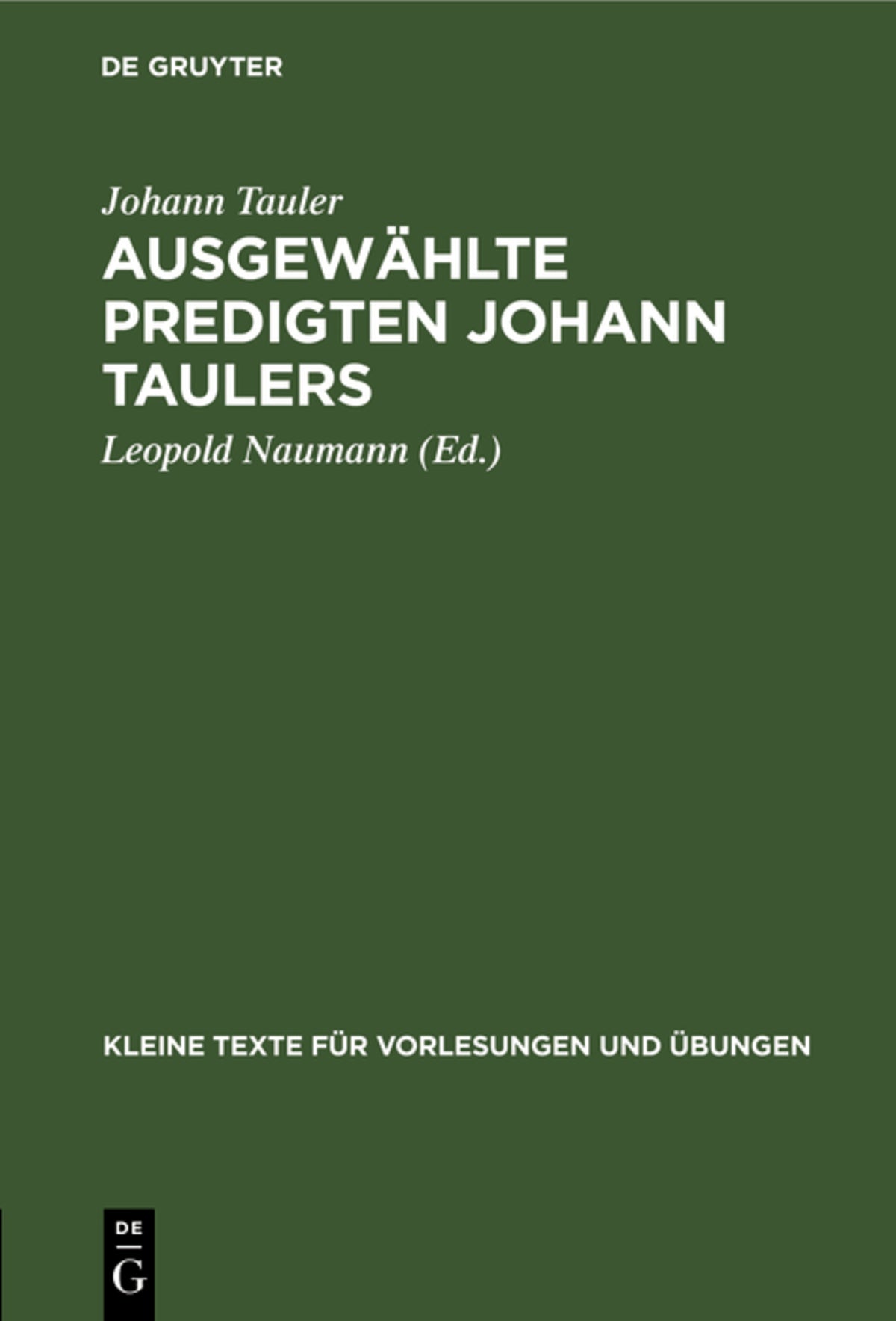 Cover image for Ausgewählte Predigten Johann Taulers ISBN 9783110996609