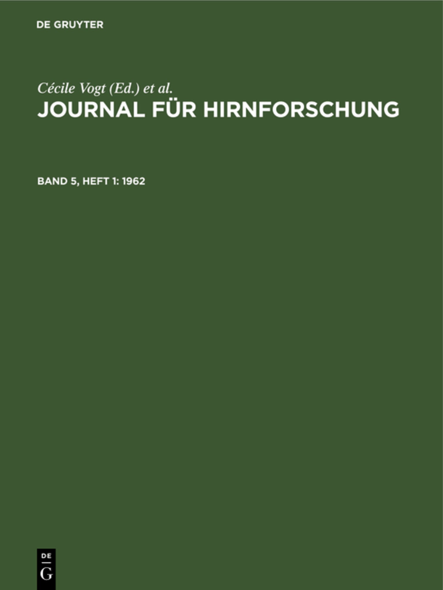 Journal für Hirnforschung. Band 5, Heft 1