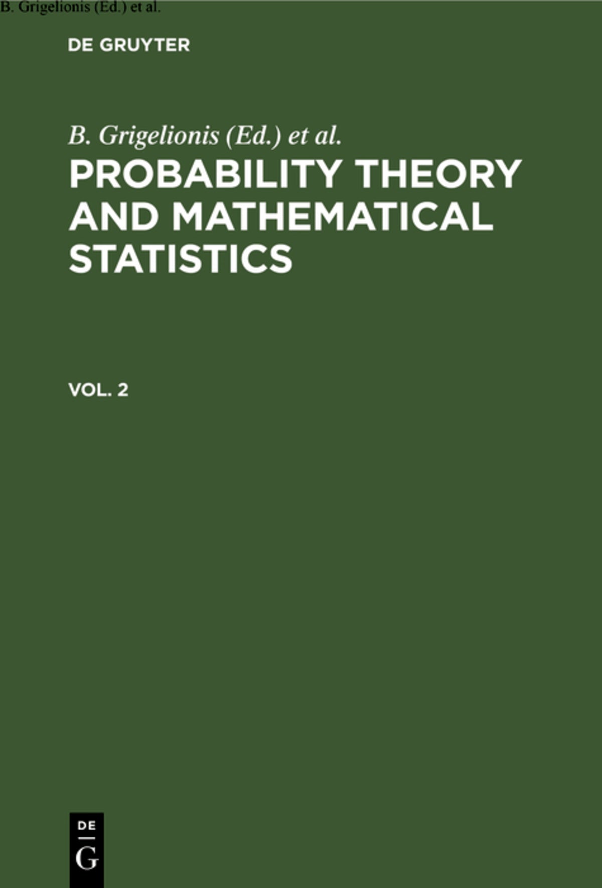 Cover image for Probability Theory and Mathematical Statistics. Vol. 2 ISBN 9783112307892