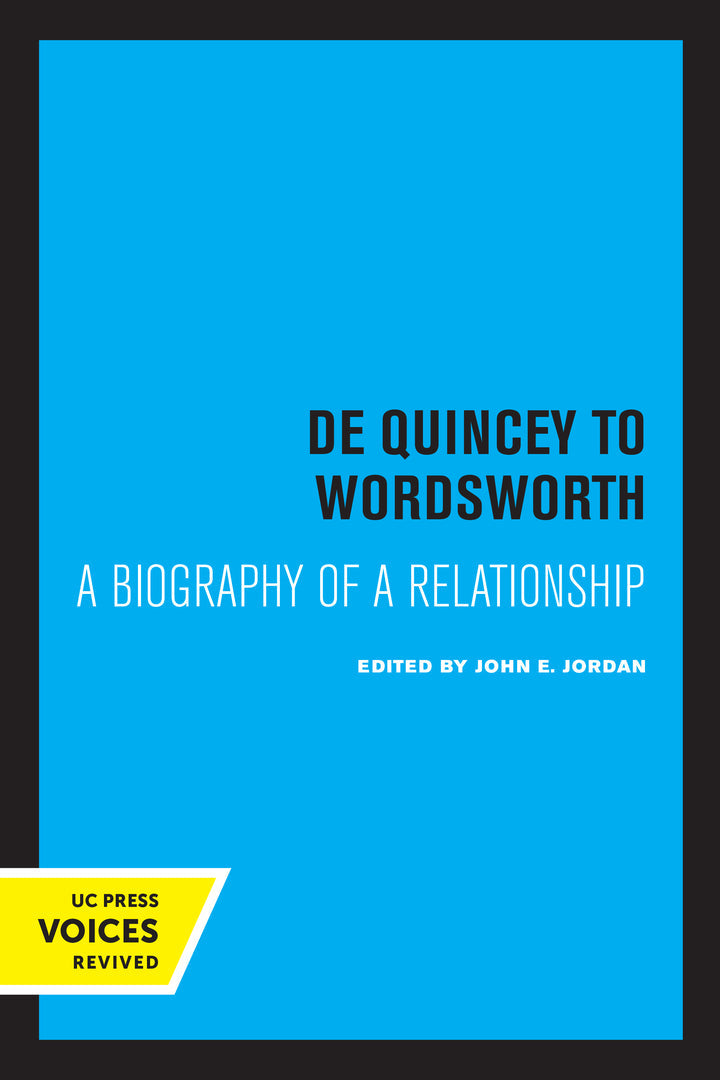 Cover image for De Quincey to Wordsworth ISBN 9780520367548