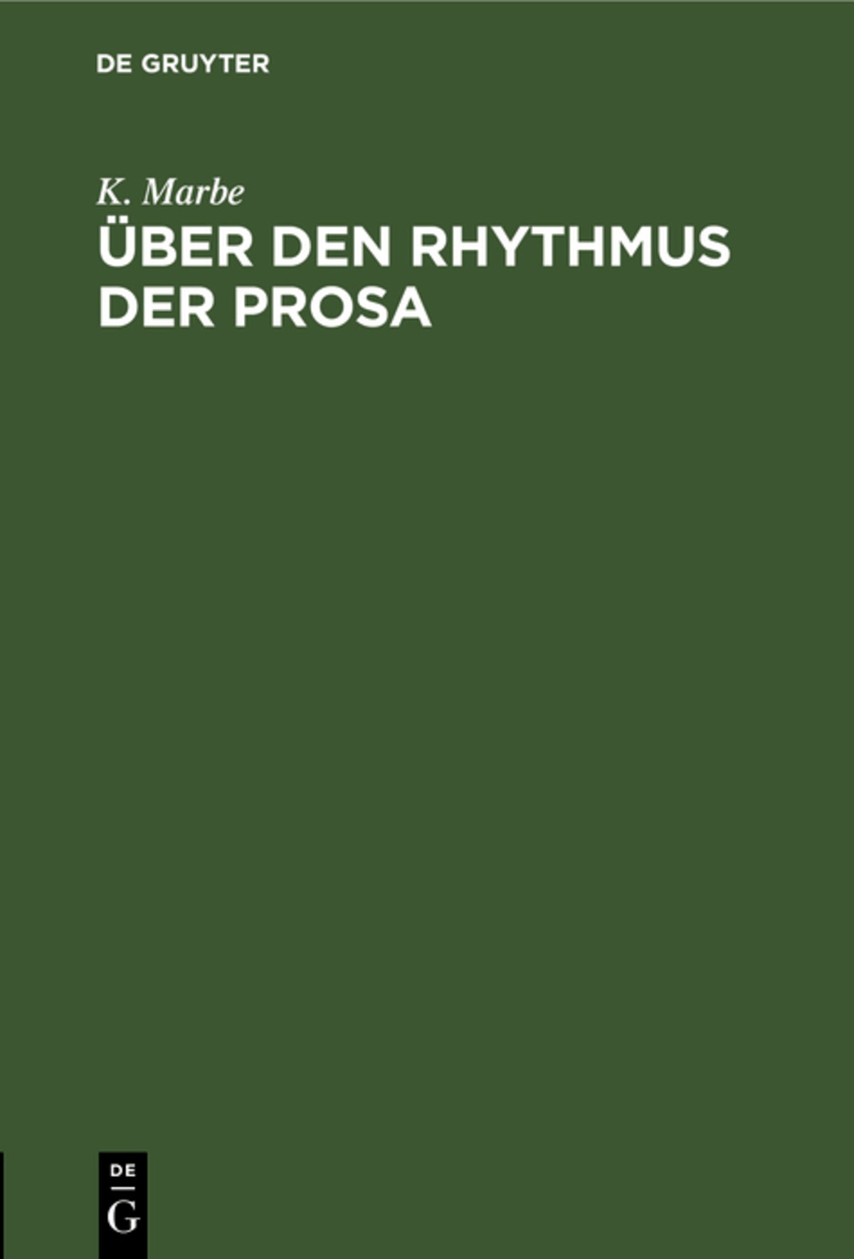 Cover image for Über den Rhythmus der Prosa ISBN 9783111181820