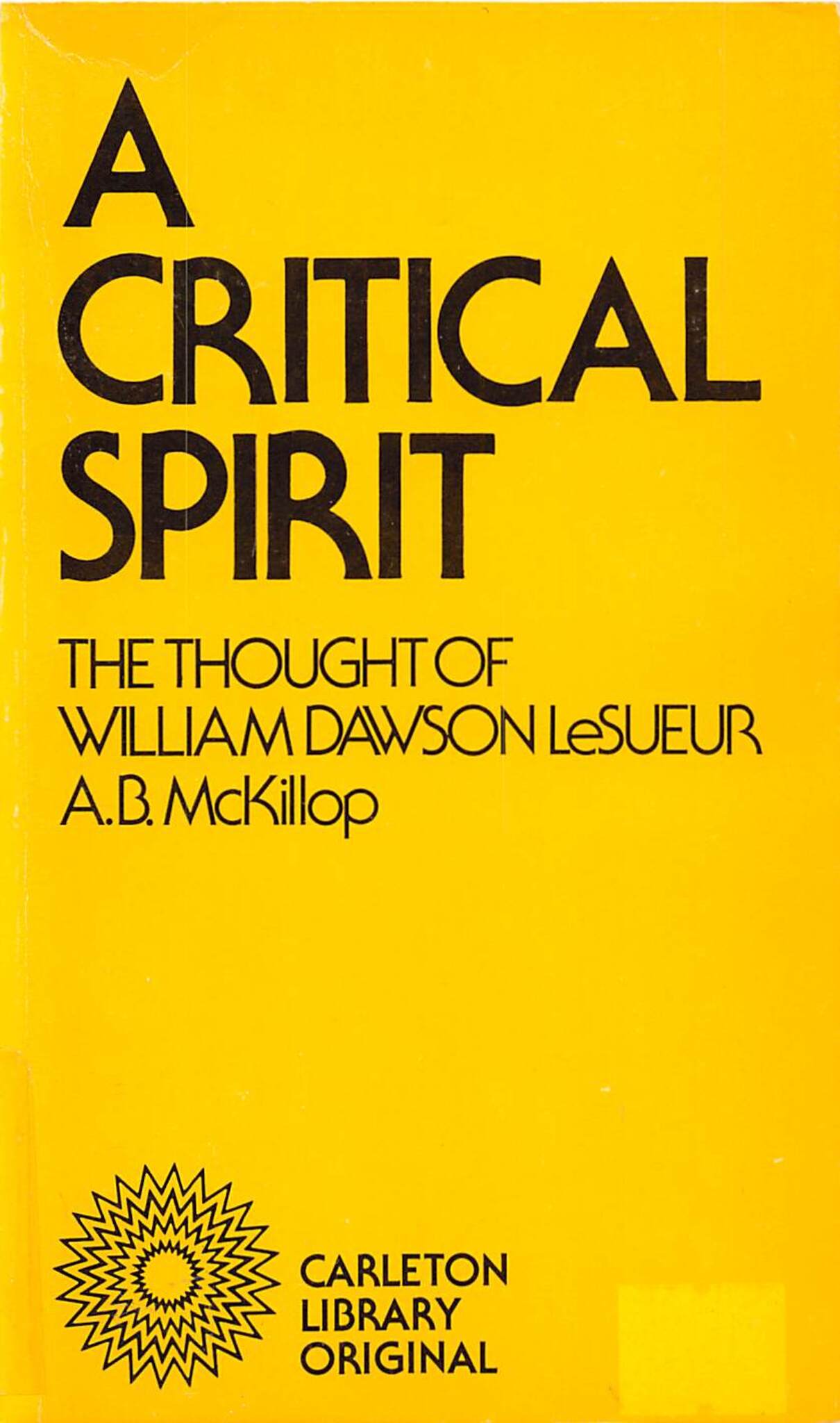 Cover image for A Critical Spirit ISBN 9780773591646