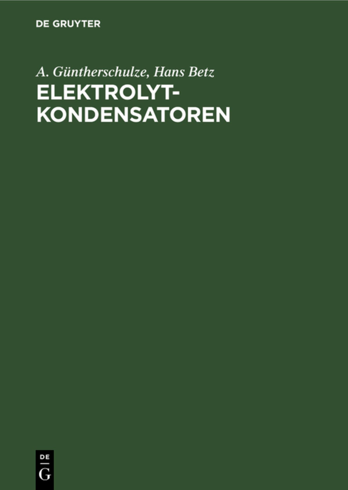 Cover image for Elektrolytkondensatoren ISBN 9783112302583
