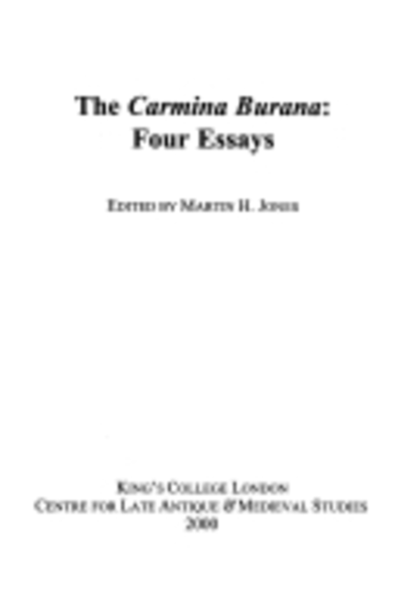 Cover image for The Carmina Burana: Four Essays ISBN 9780953983803