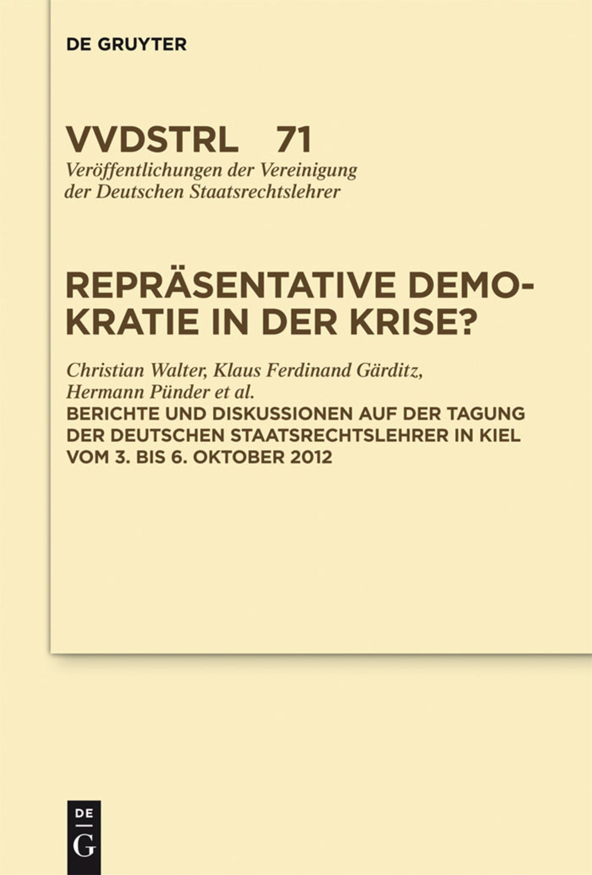 Cover image for Repräsentative Demokratie in der Krise? ISBN 9783110301816