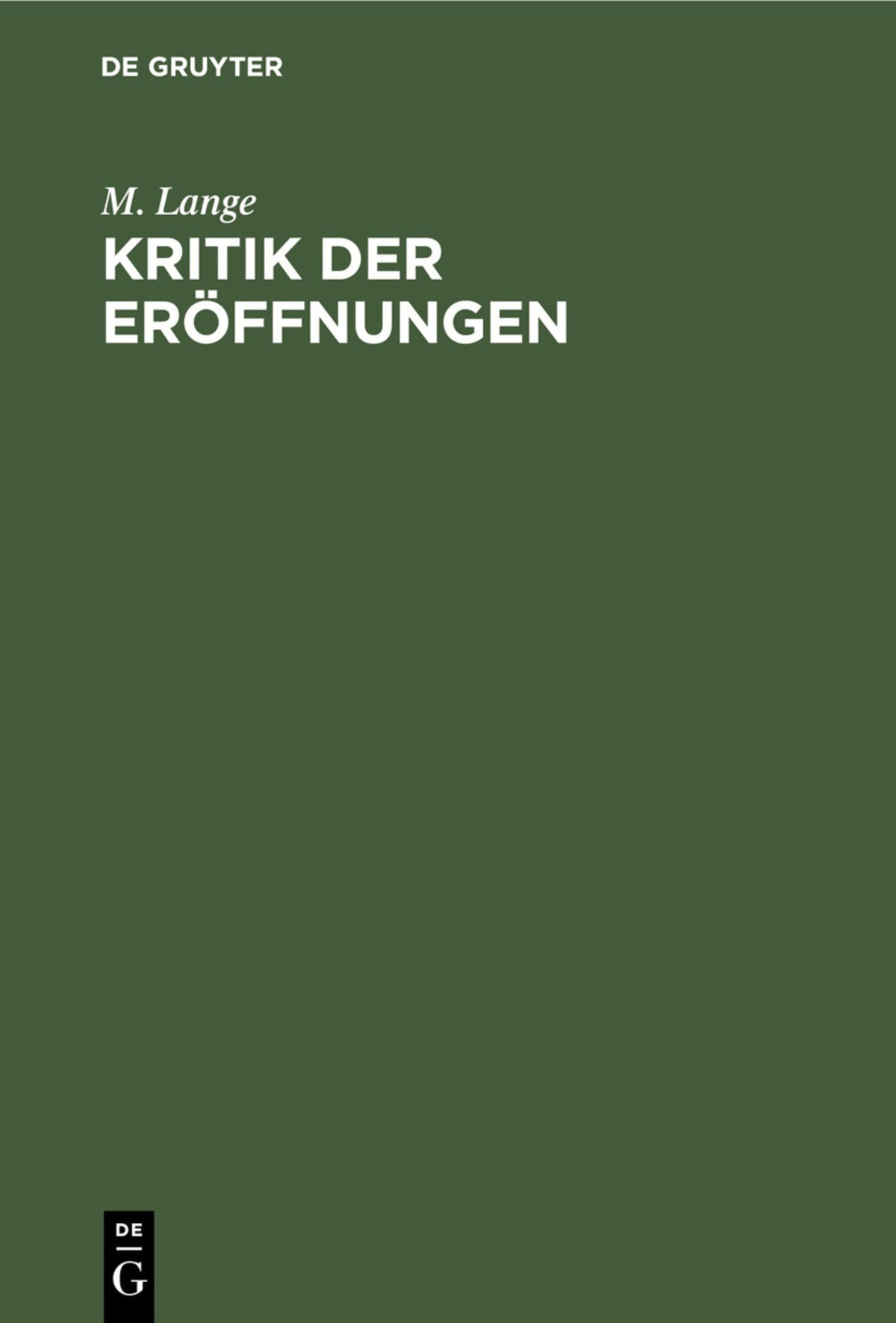 Cover image for Kritik der Eröffnungen ISBN 9783112353837