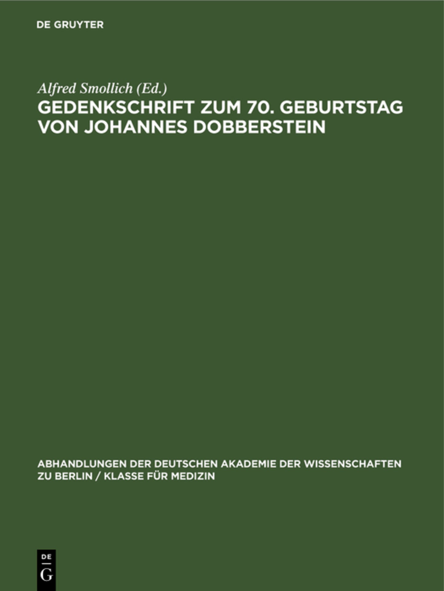 Gedenkschrift zum 70. Geburtstag von Johannes Dobberstein