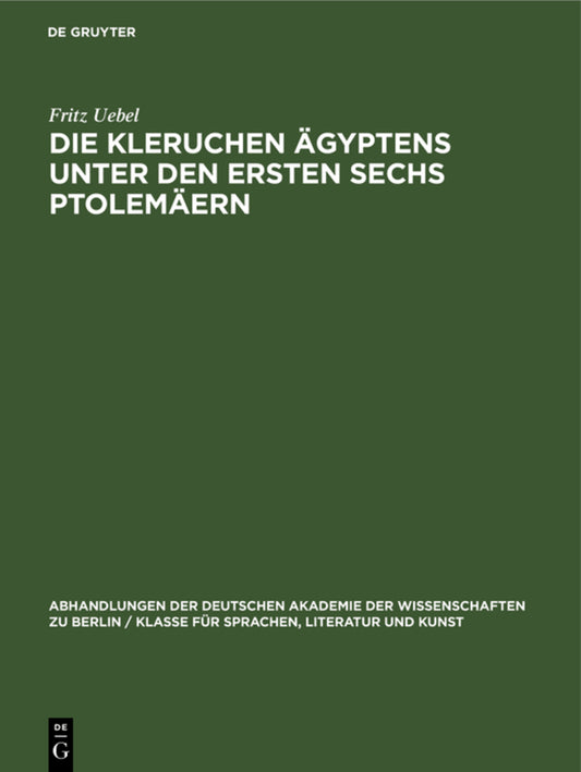 Die Kleruchen Ägyptens unter den ersten sechs Ptolemäern