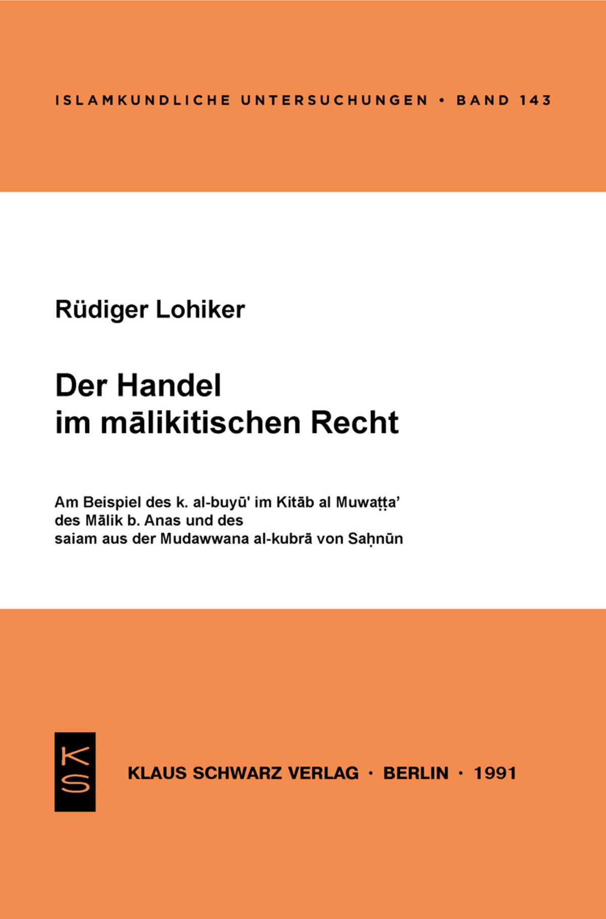 Cover image for Der Handel im malikitischen Recht ISBN 9783922968771