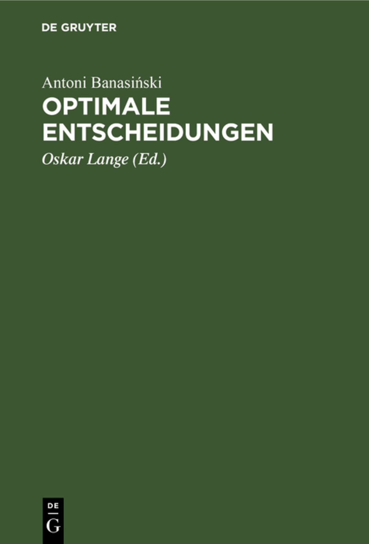 Cover image for Optimale Entscheidungen ISBN 9783112473290