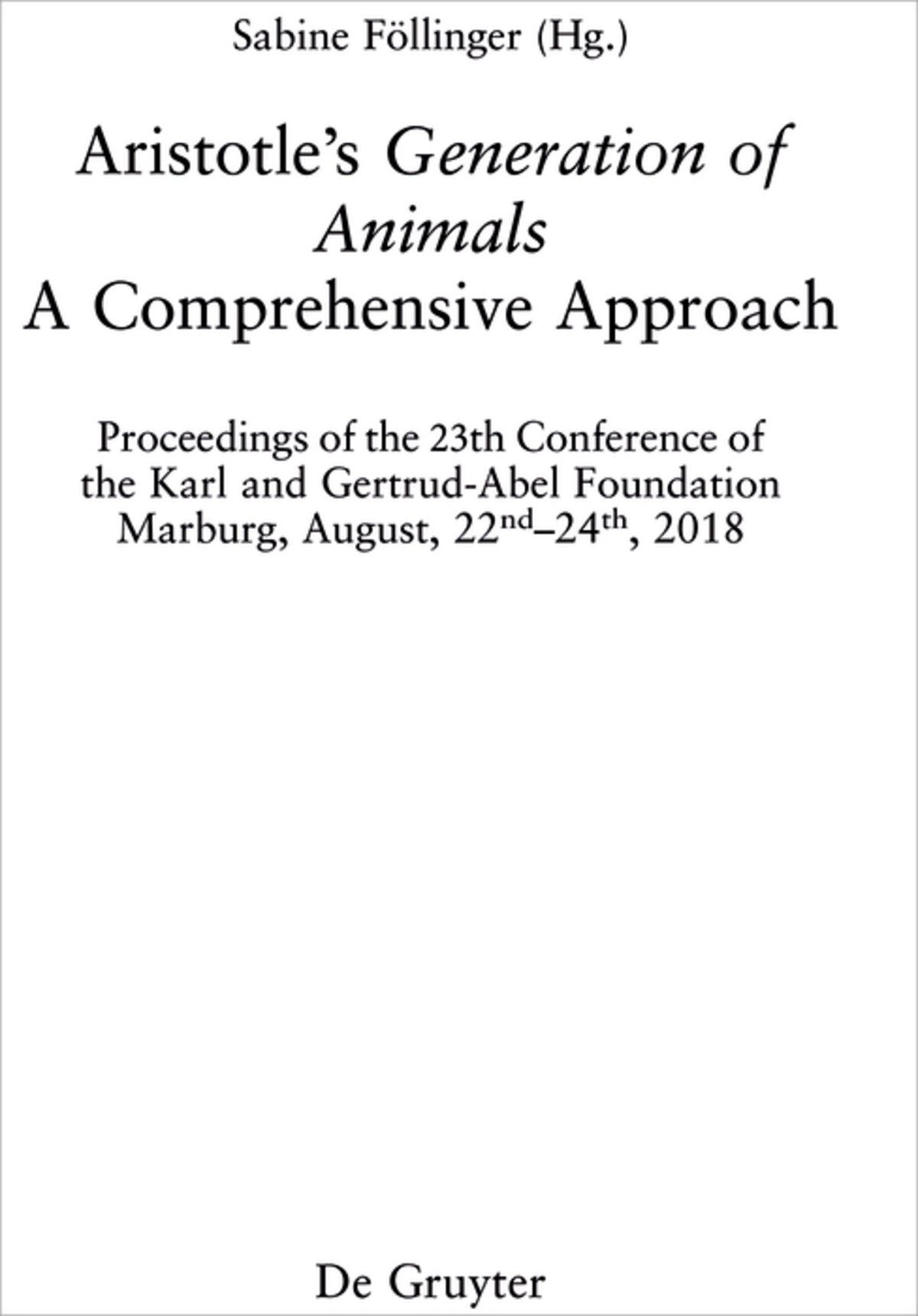 Cover image for Aristotle’s ›Generation of Animals‹ ISBN 9783110761436