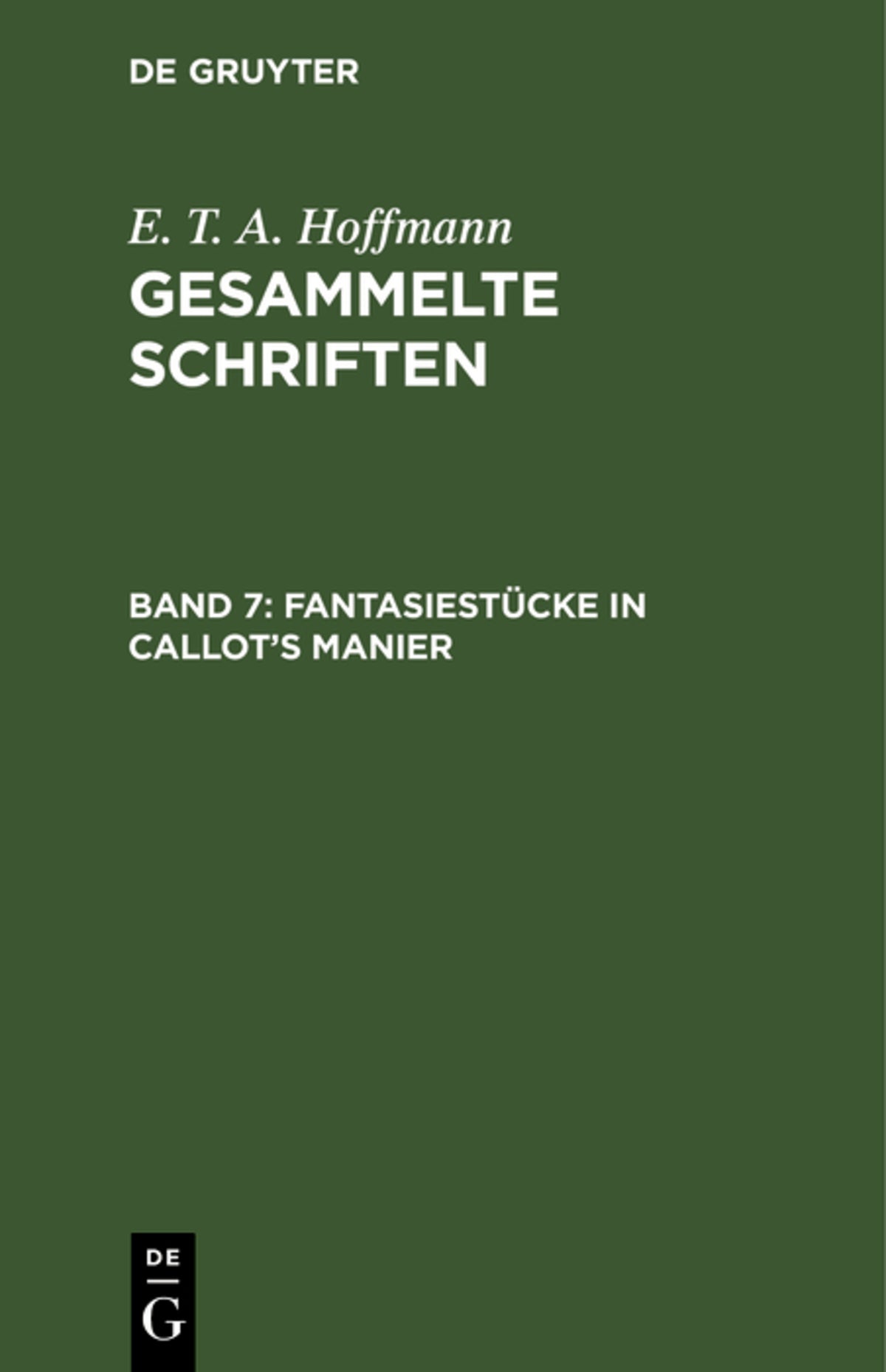 Cover image for Fantasiestücke in Callot's Manier ISBN 9783111041179