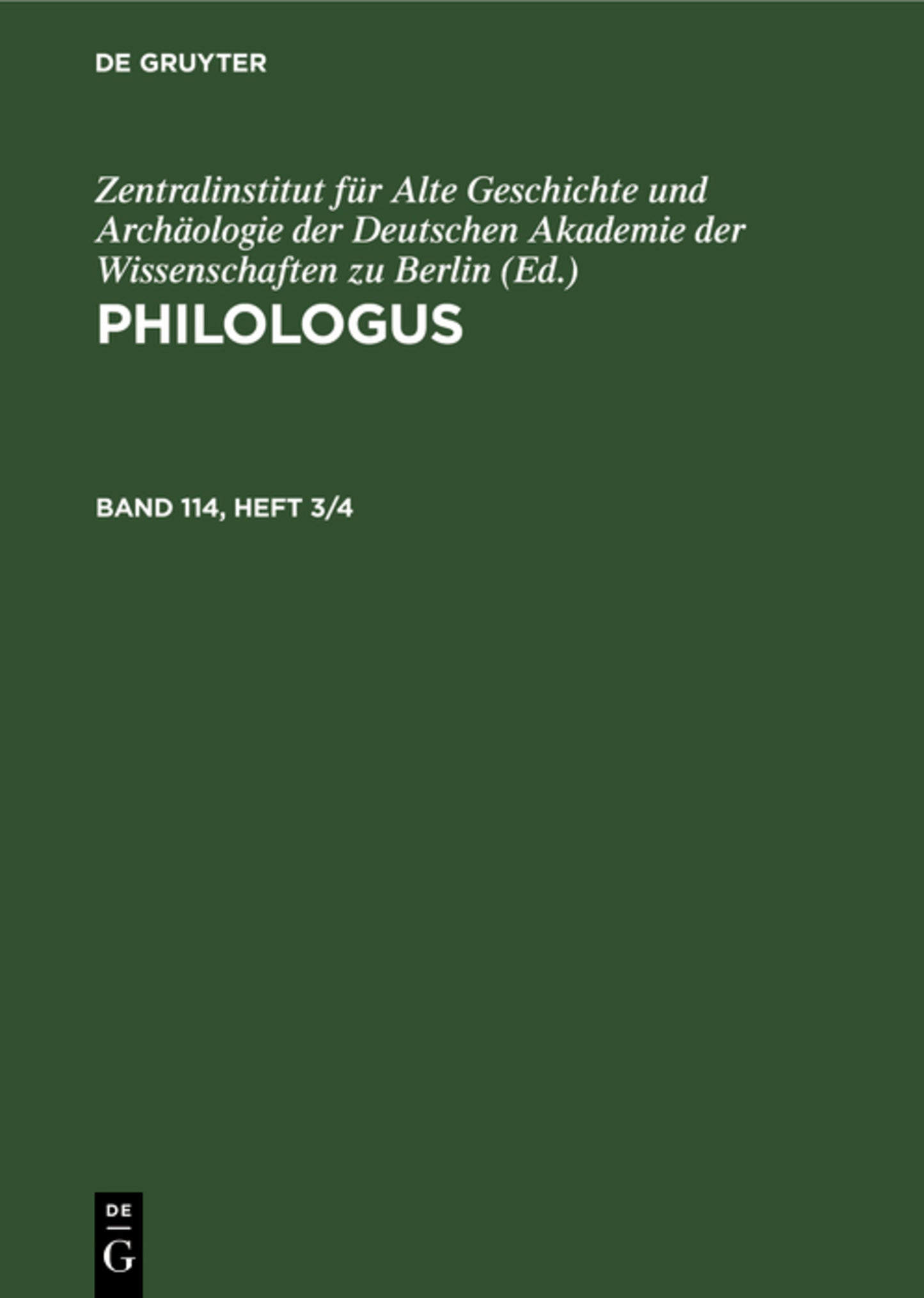 Philologus. Band 114, Heft 3/4