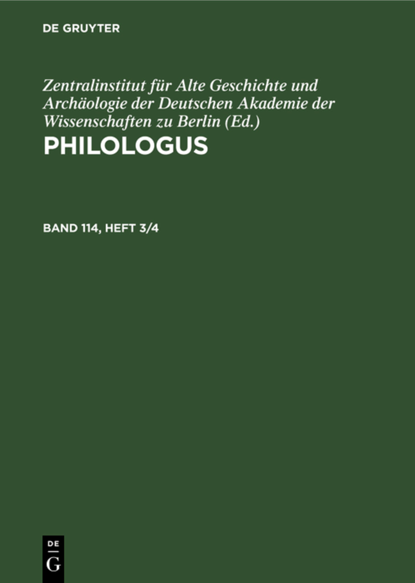 Philologus. Band 114, Heft 3/4