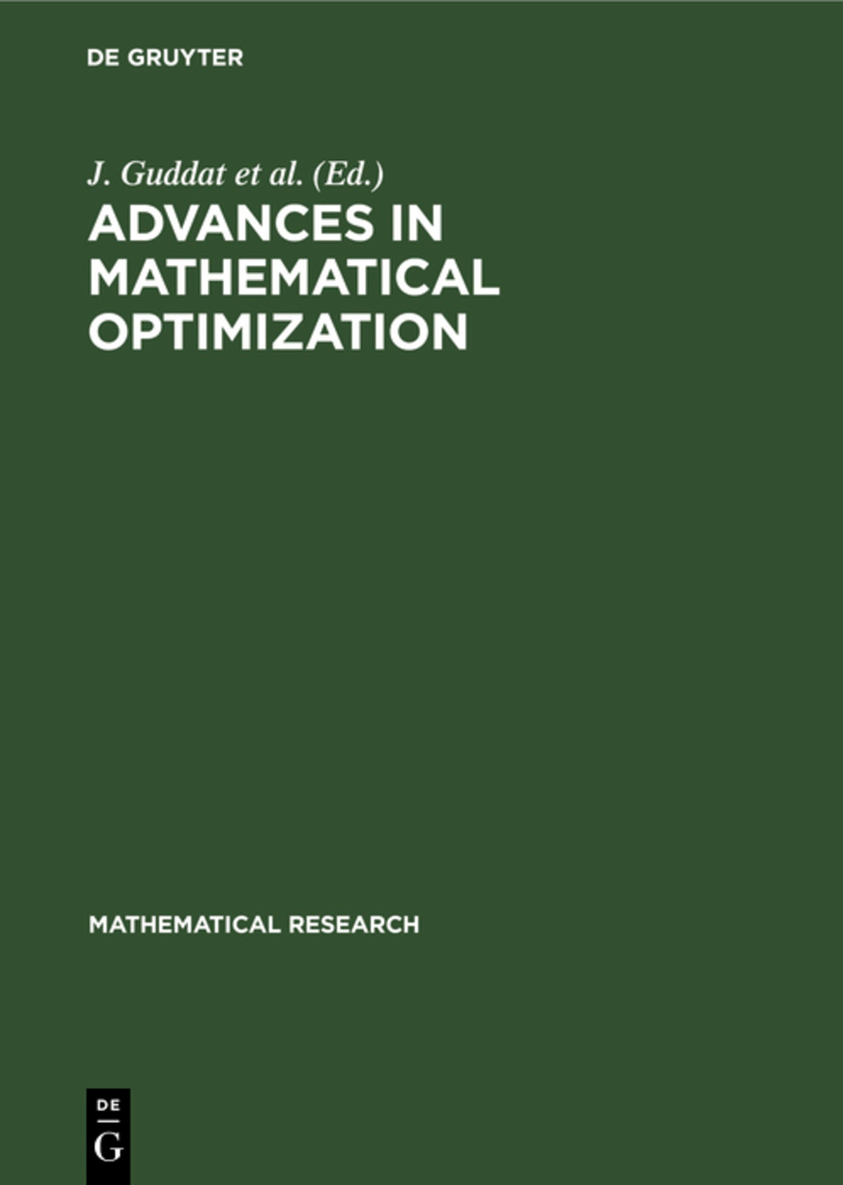 Cover image for Advances in Mathematical Optimization ISBN 9783112479919