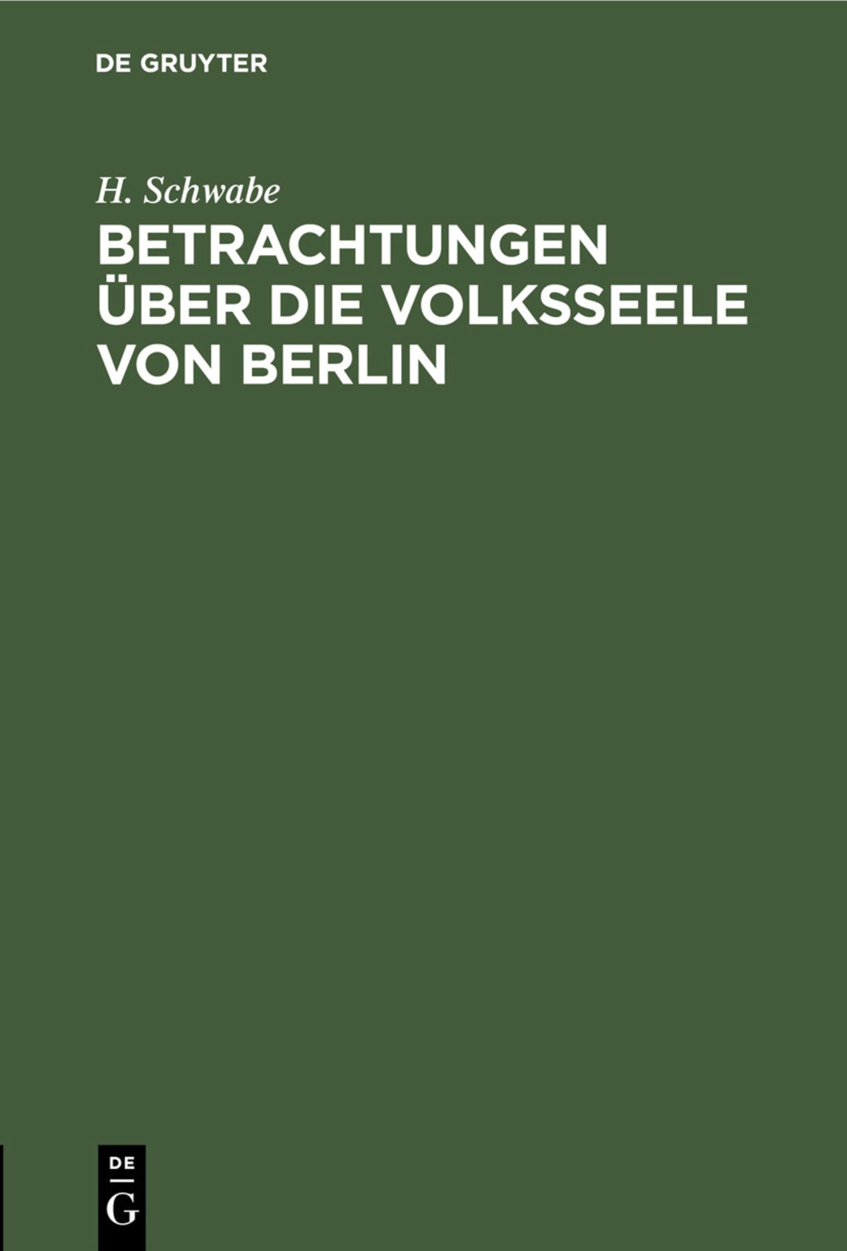 Cover image for Betrachtungen über die Volksseele von Berlin ISBN 9783112510735