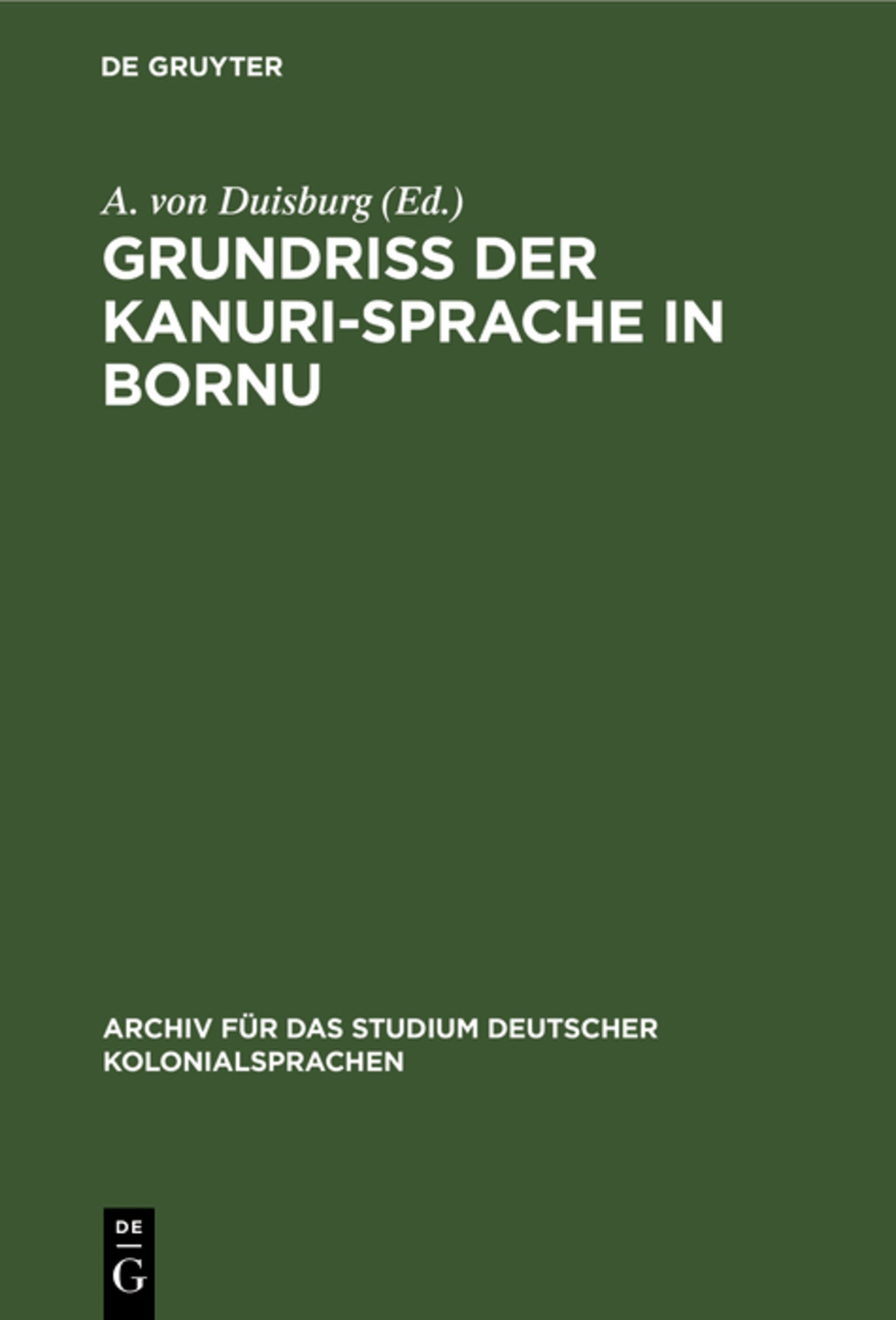 Cover image for Grundriss der Kanuri-Sprache in Bornu ISBN 9783112413753