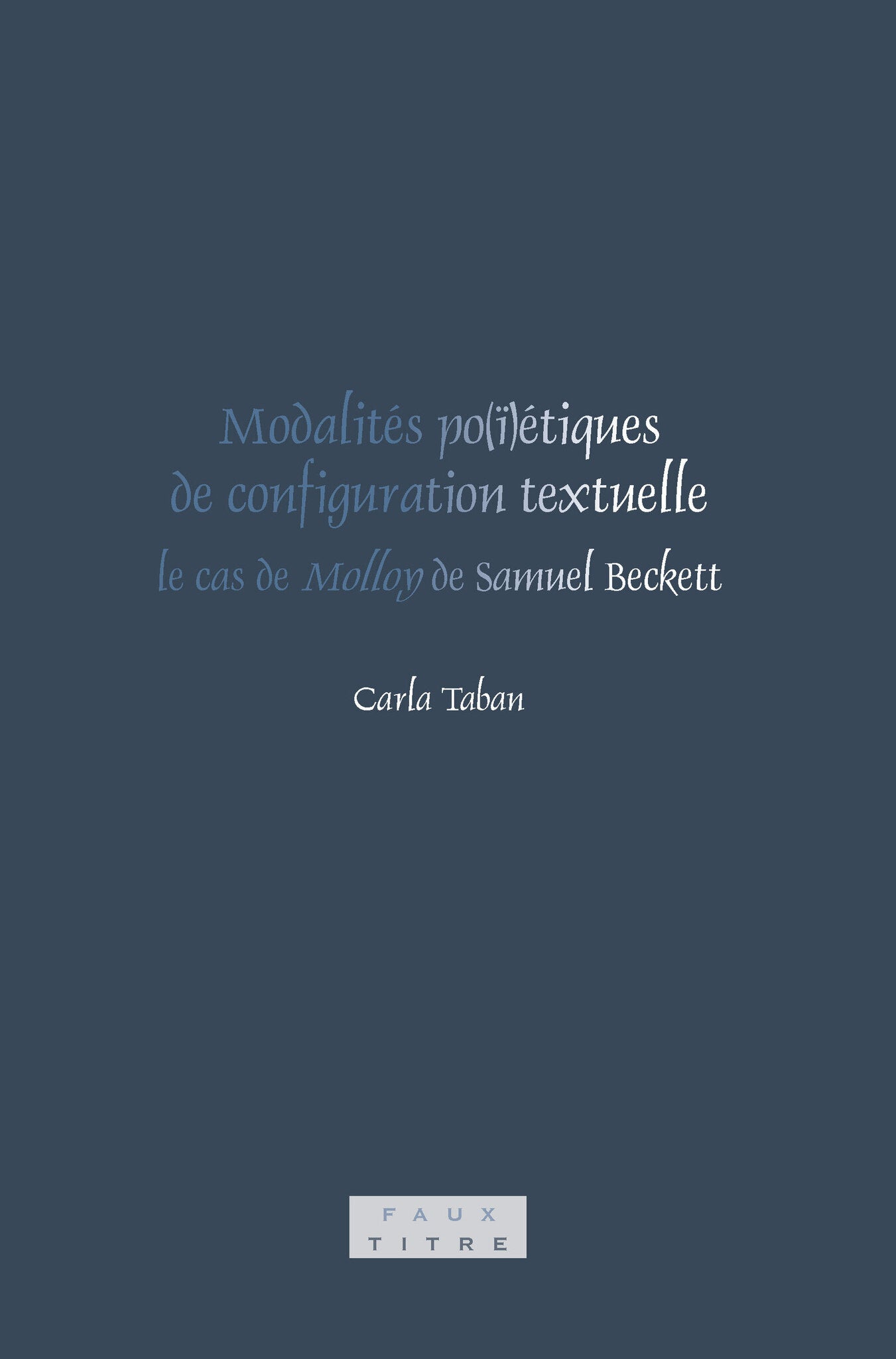 Modalités po(ï)étiques de configuration textuelle: le cas de Molloy de Samuel Beckett