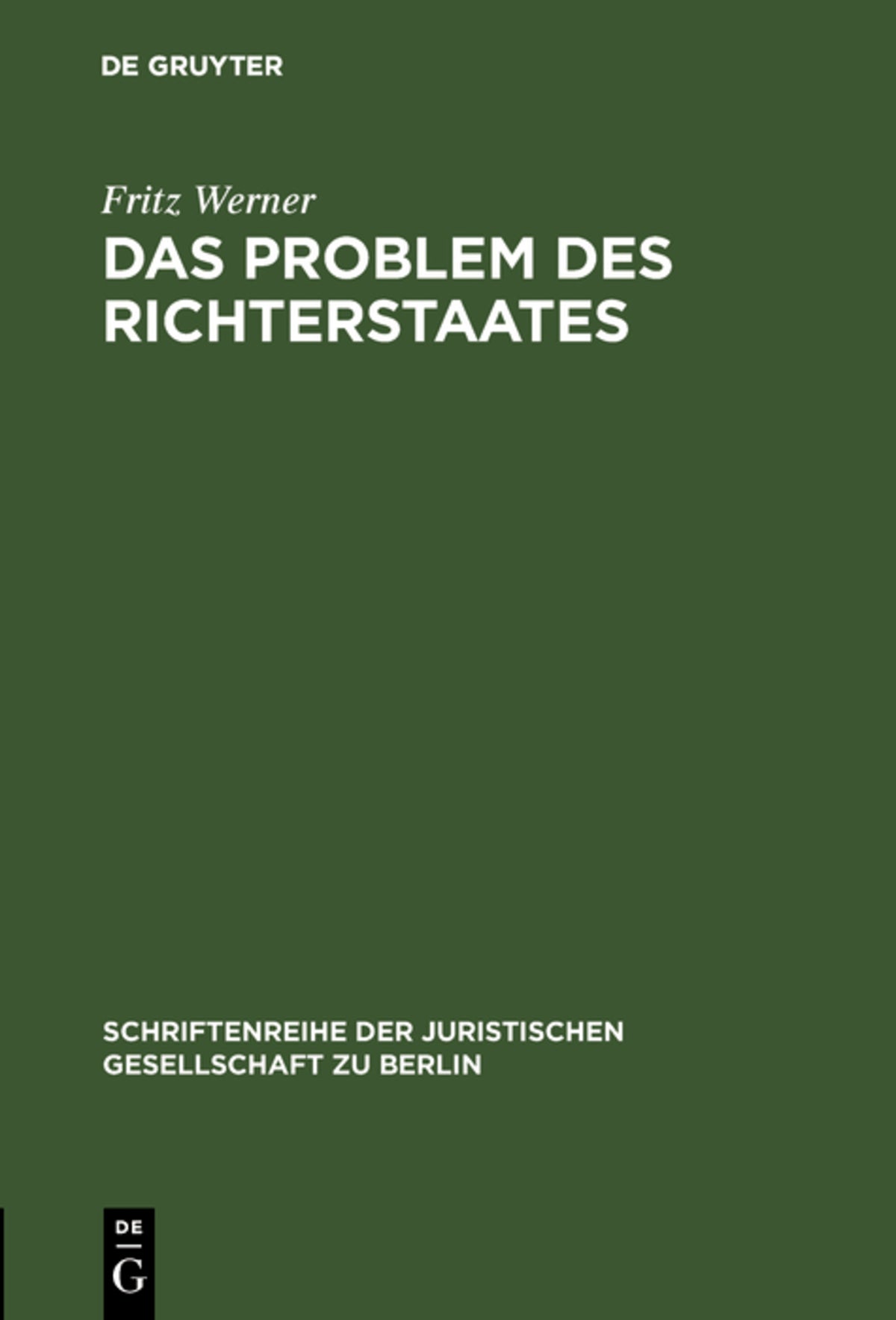 Cover image for Das Problem des Richterstaates ISBN 9783111029276