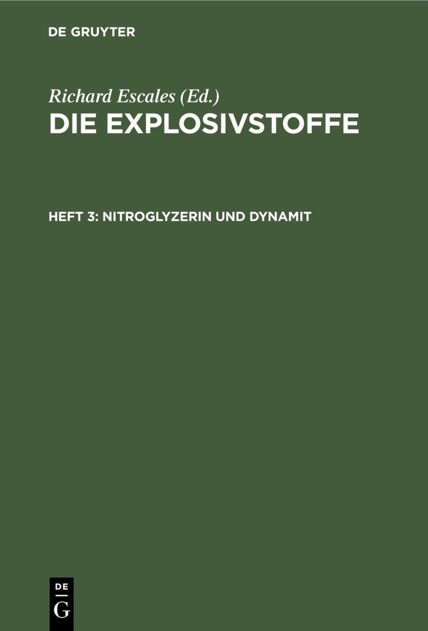 Cover image for Nitroglyzerin und Dynamit ISBN 9783112432198