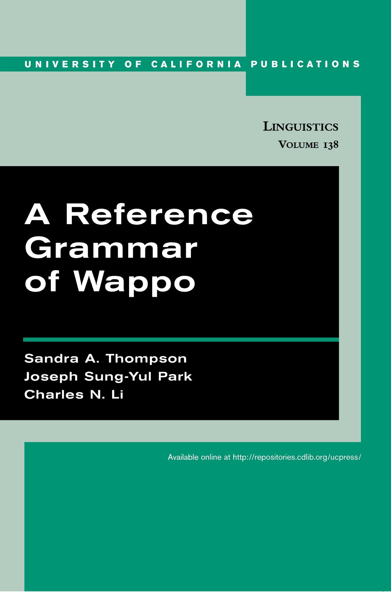 Cover image for A Reference Grammar of Wappo ISBN 9780520916104