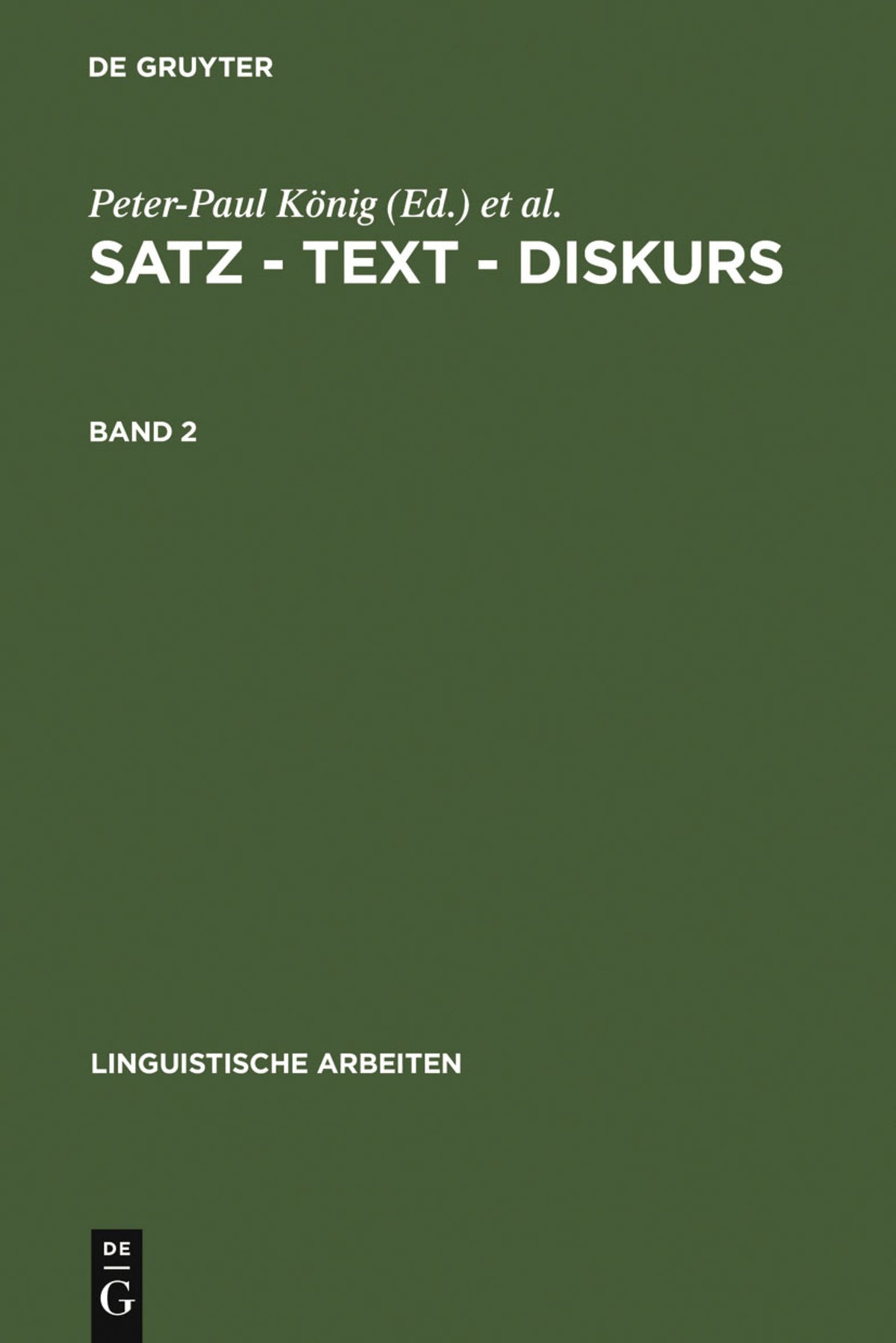 Cover image for Satz – Text – Diskurs. Band 2 ISBN 9783484303133