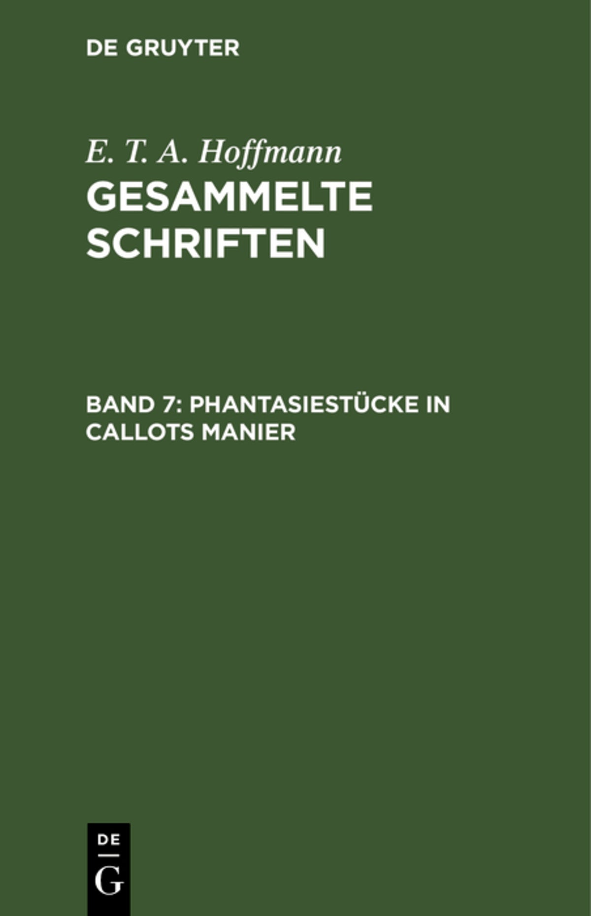 Cover image for Phantasiestücke in Callots Manier ISBN 9783111040684