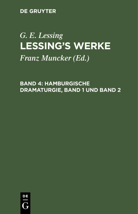 Hamburgische Dramaturgie, Band 1 und Band 2