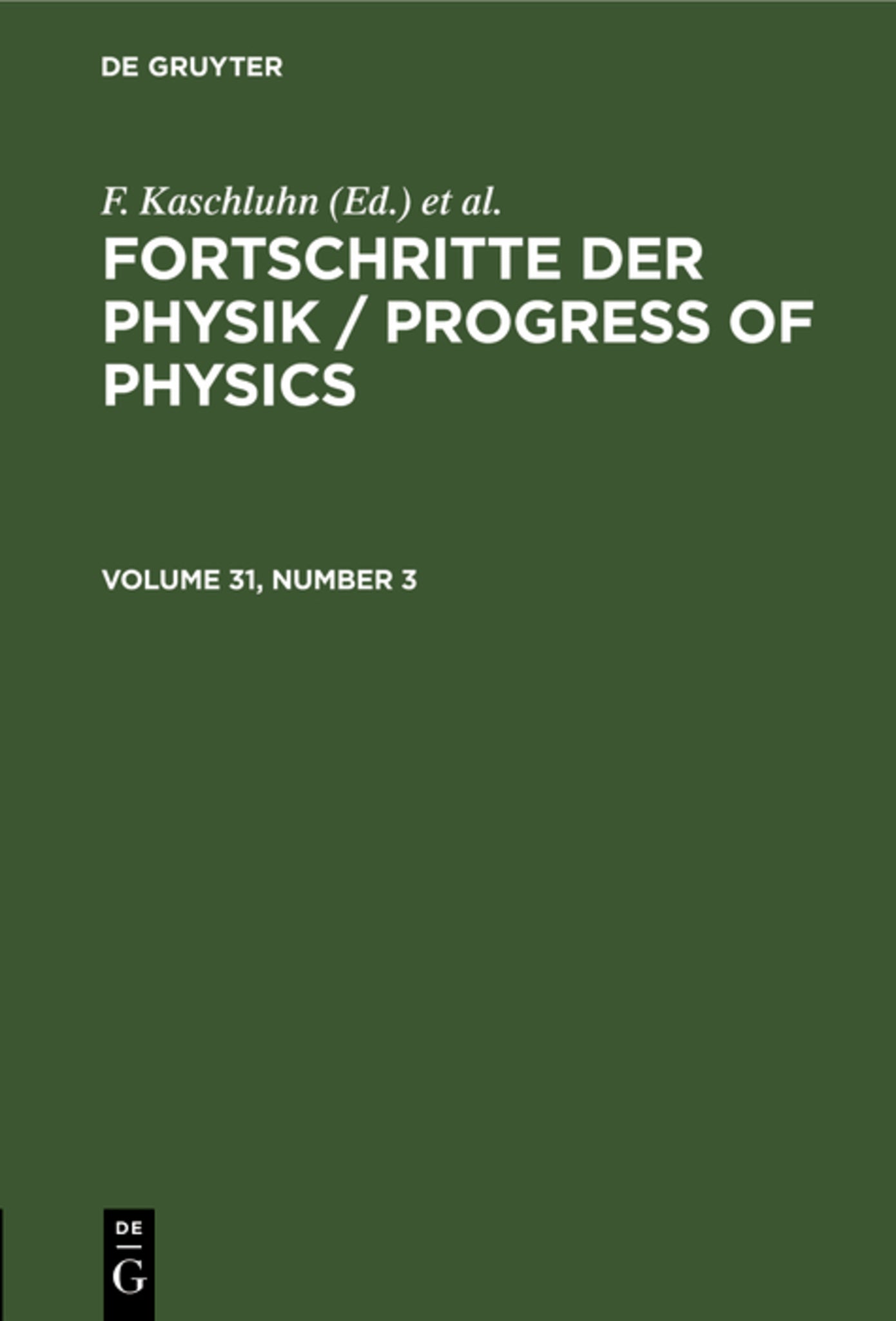 Fortschritte der Physik / Progress of Physics. Volume 31, Number 3