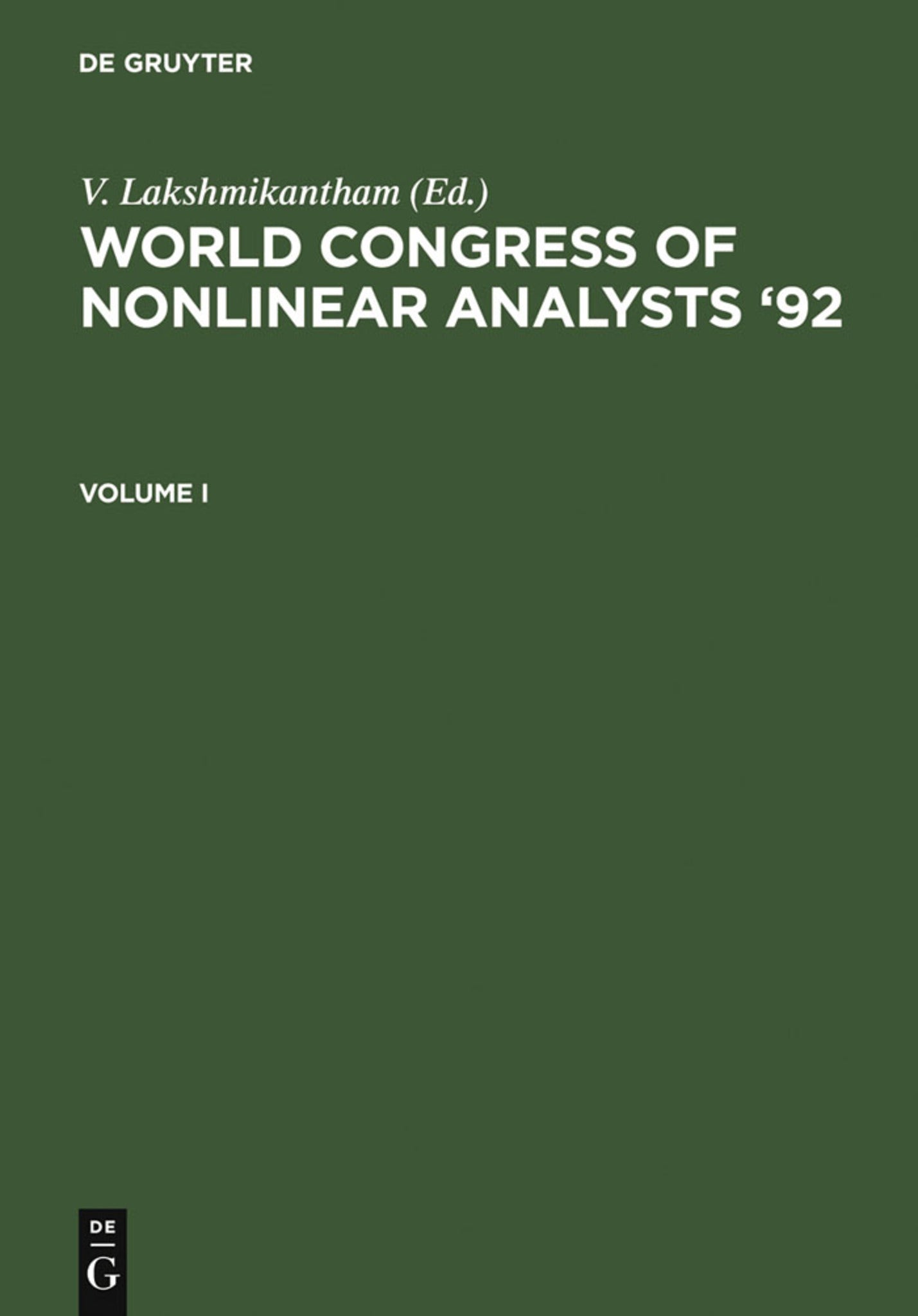 Cover image for World Congress of Nonlinear Analysts '92 ISBN 9783110132151