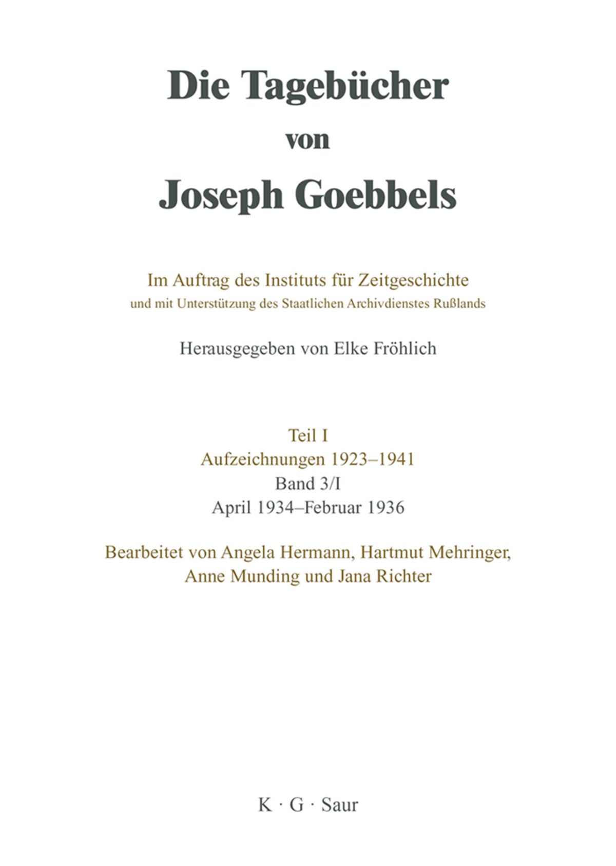 Cover image for April 1934 - Februar 1936 ISBN 9783598237447