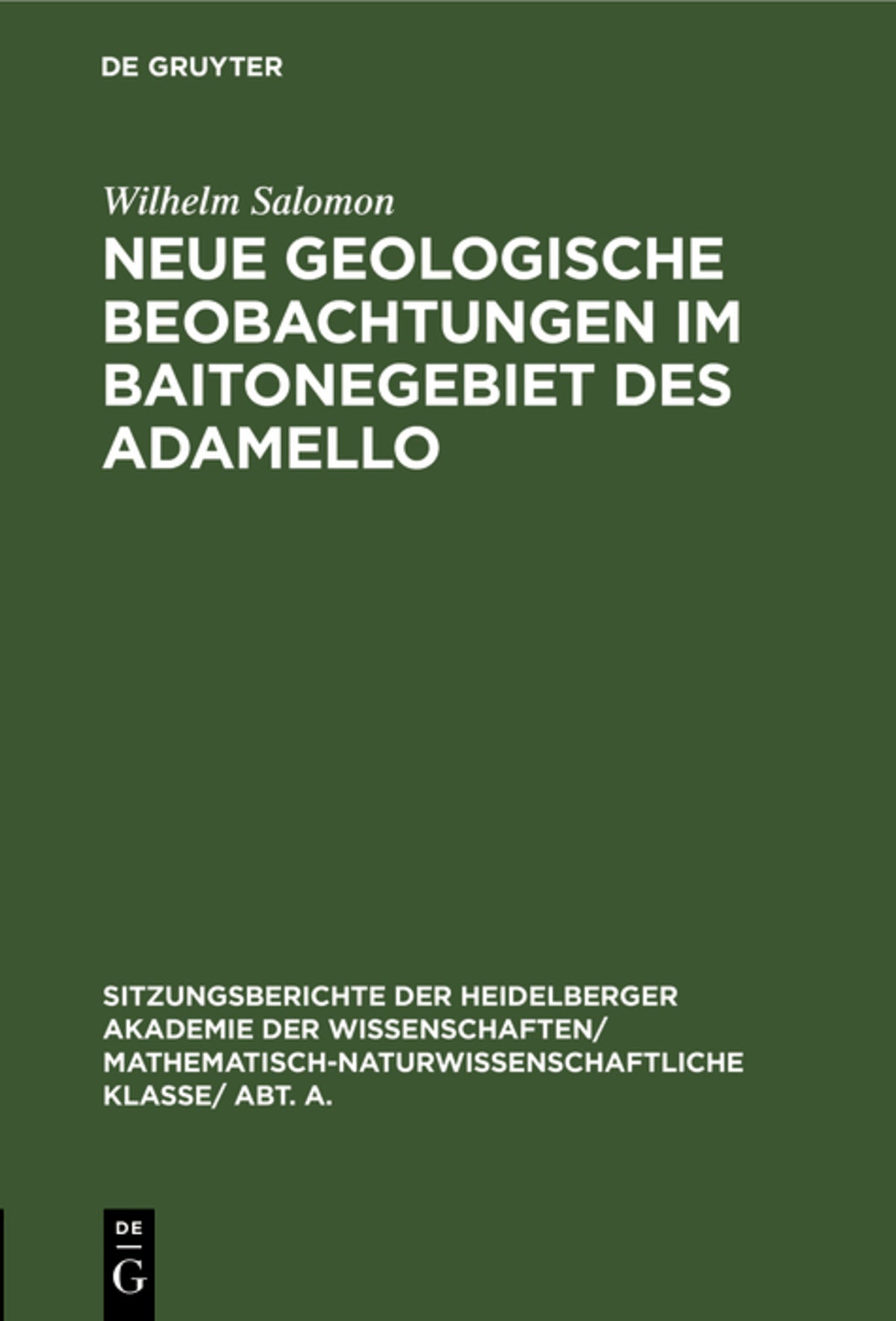Cover image for Neue geologische Beobachtungen im Baitonegebiet des Adamello ISBN 9783111189284