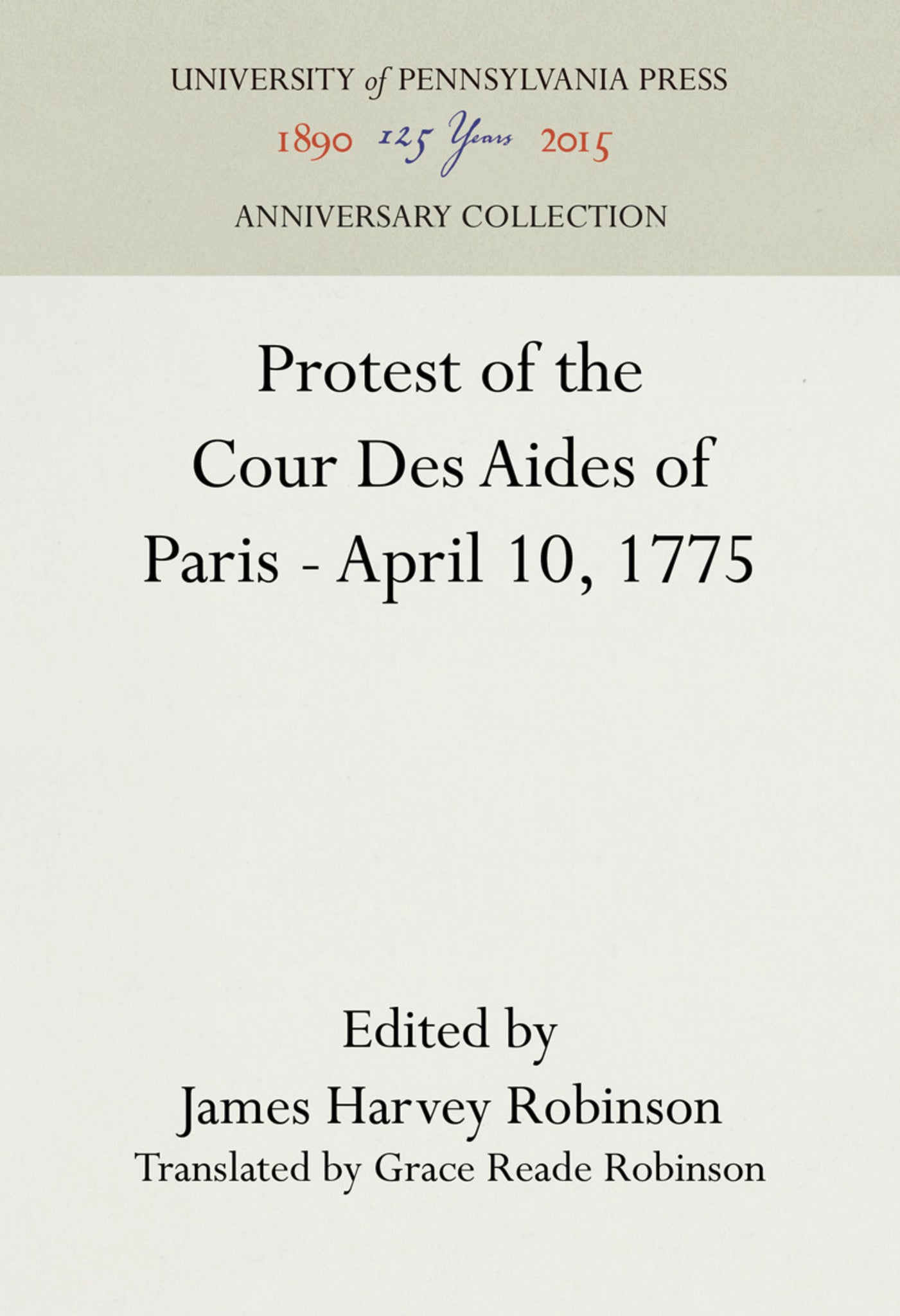 Protest of the Cour Des Aides of Paris--April 10, 1775